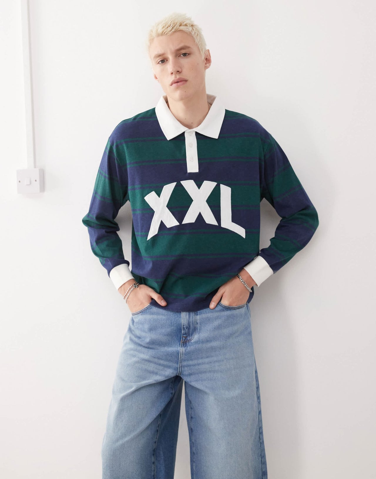 COLLUSION long sleeve XXL embroidered stripe polo in multi - ASOS Sample Sale