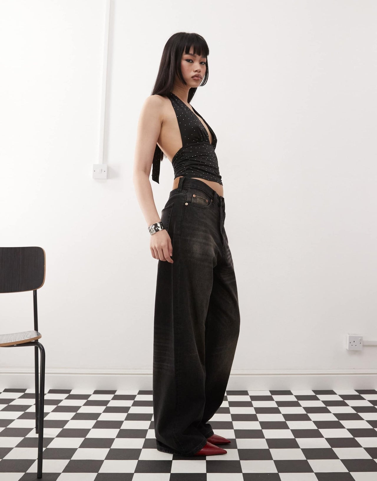 COLLUSION longline slinky studded halter top - ASOS Sample Sale