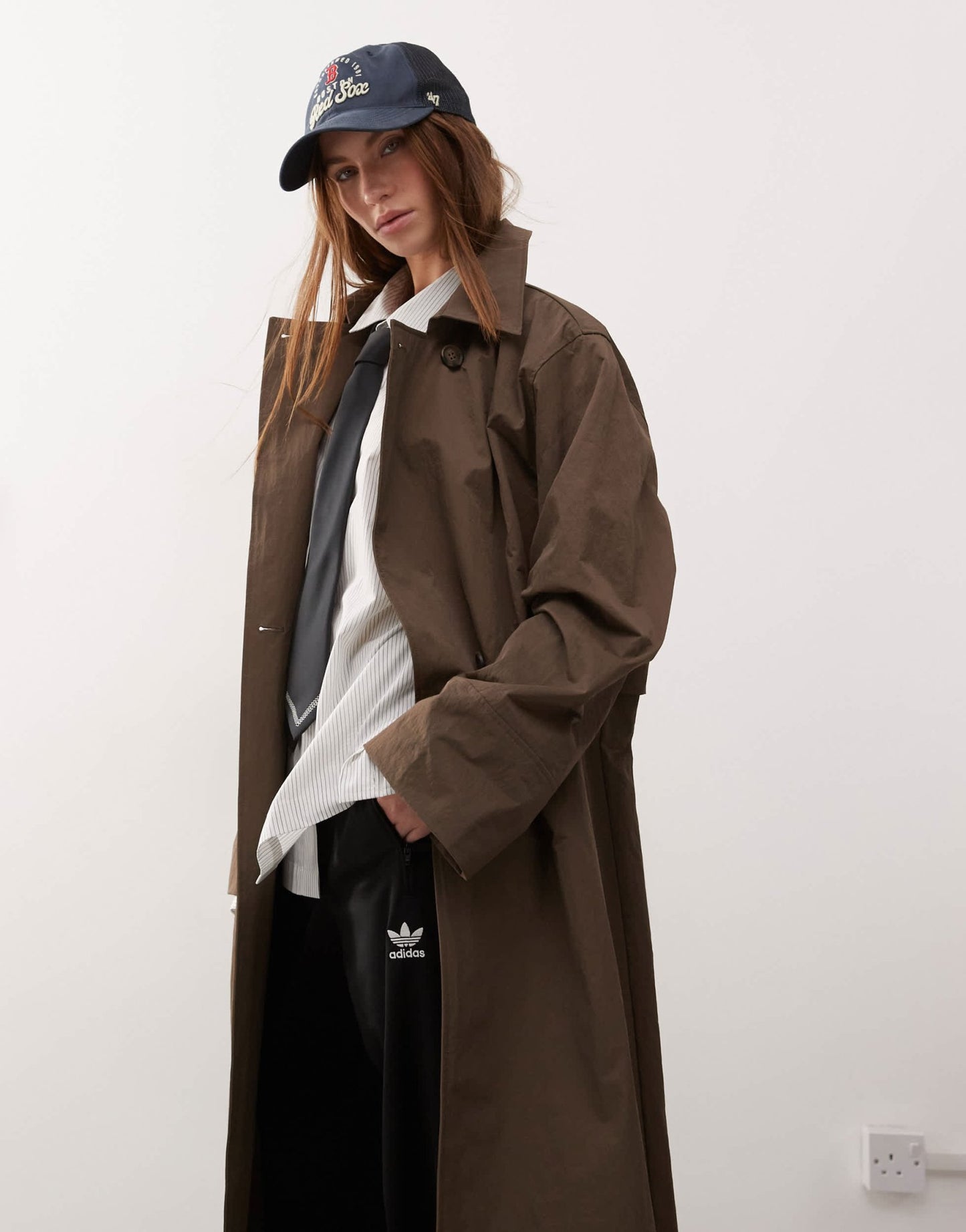 COLLUSION longline trench jacket in brown - ASOS Sample Sale