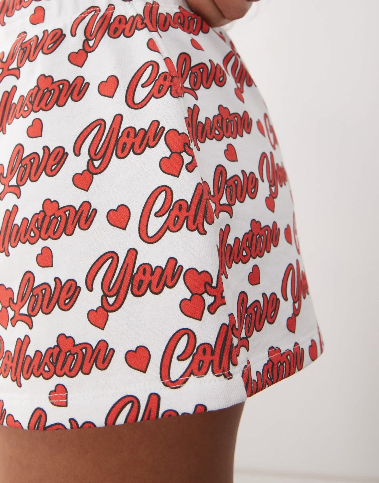 COLLUSION 'love you' graphic mini shorts in white - ASOS Sample Sale