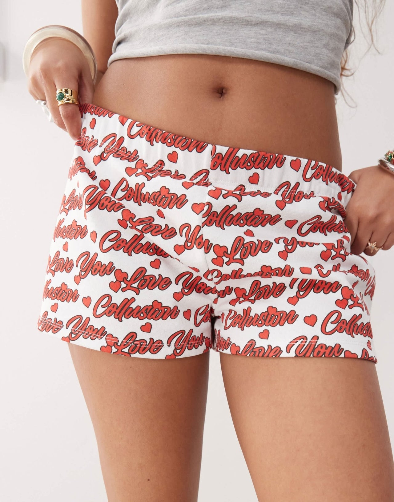 COLLUSION 'love you' graphic mini shorts in white - ASOS Sample Sale