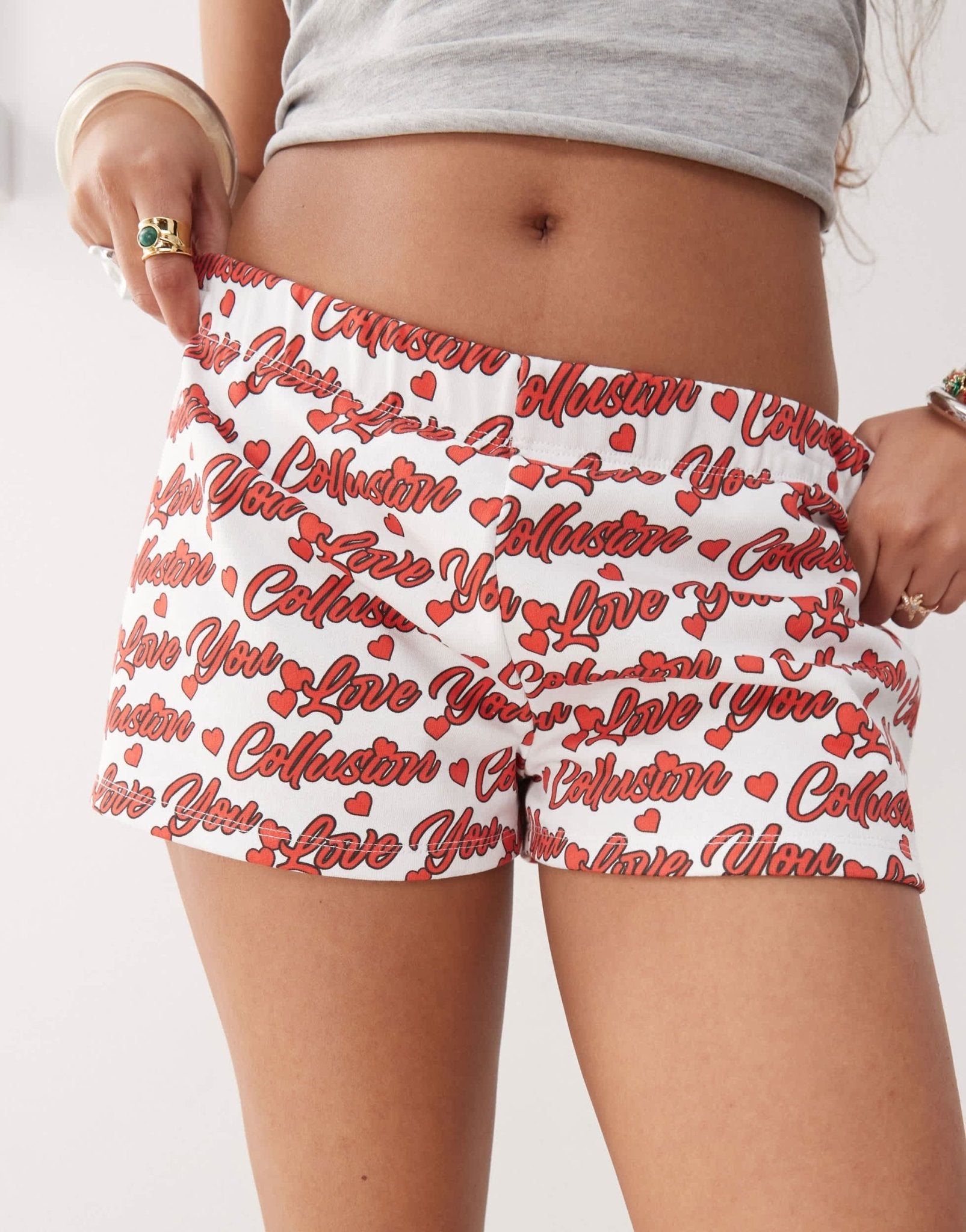 COLLUSION 'love you' graphic mini shorts in white - ASOS Sample Sale