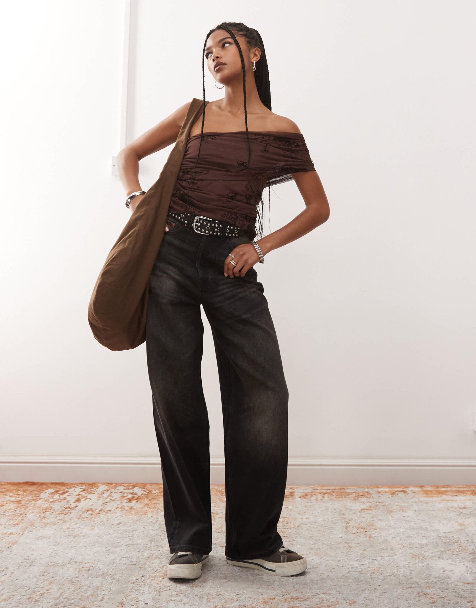 COLLUSION mesh flocked top in brown - ASOS Sample Sale