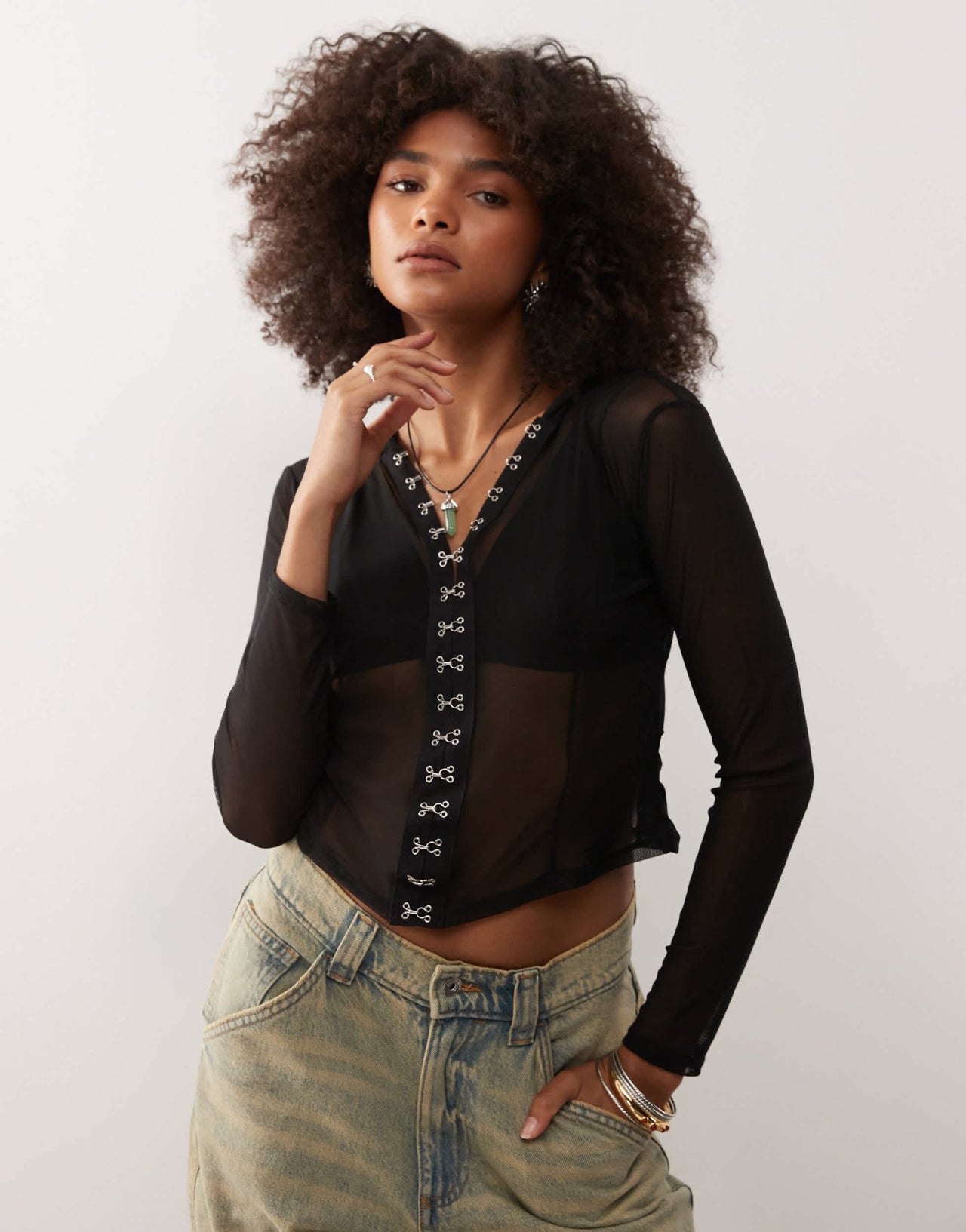 COLLUSION mesh hooded jacket with hook and eye detailing in black - ASOS Sample Sale