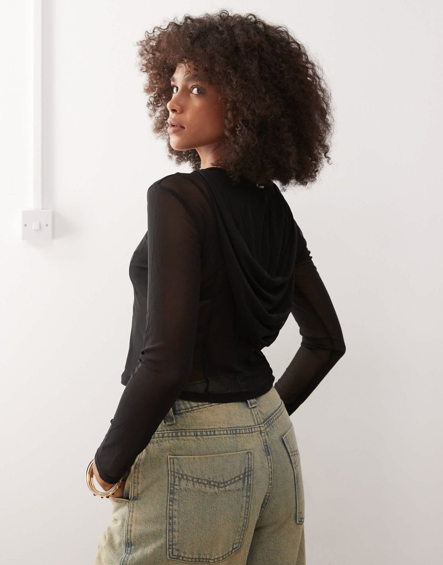 COLLUSION mesh hooded jacket with hook and eye detailing in black - ASOS Sample Sale