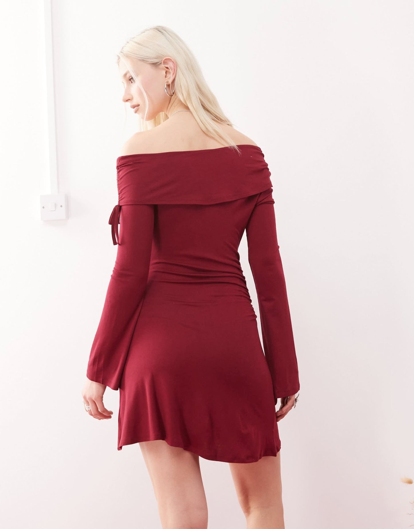 COLLUSION off shoulder long sleeve mini dress in wine - ASOS Sample Sale