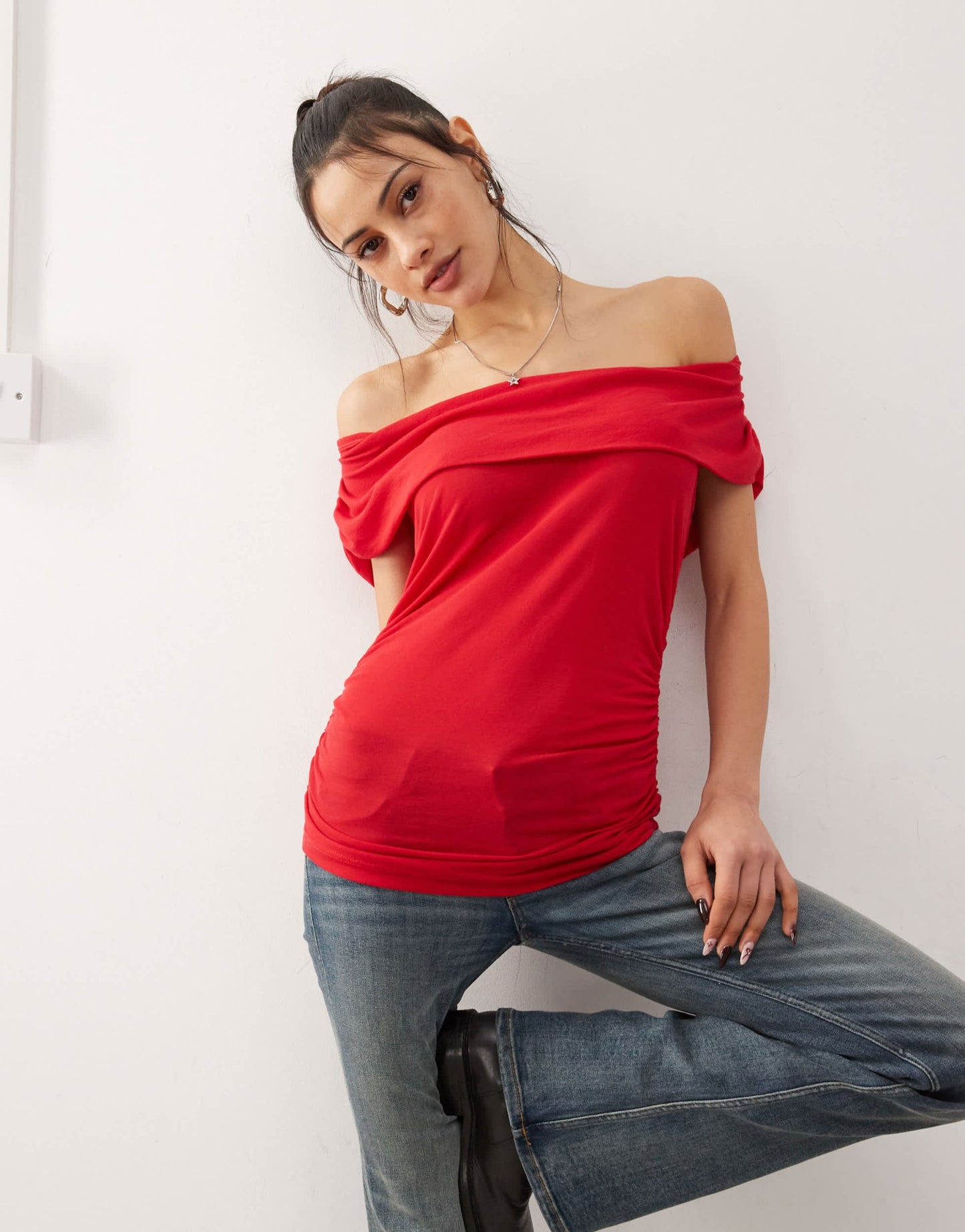 COLLUSION off shoulder scoop detail top red - ASOS Sample Sale