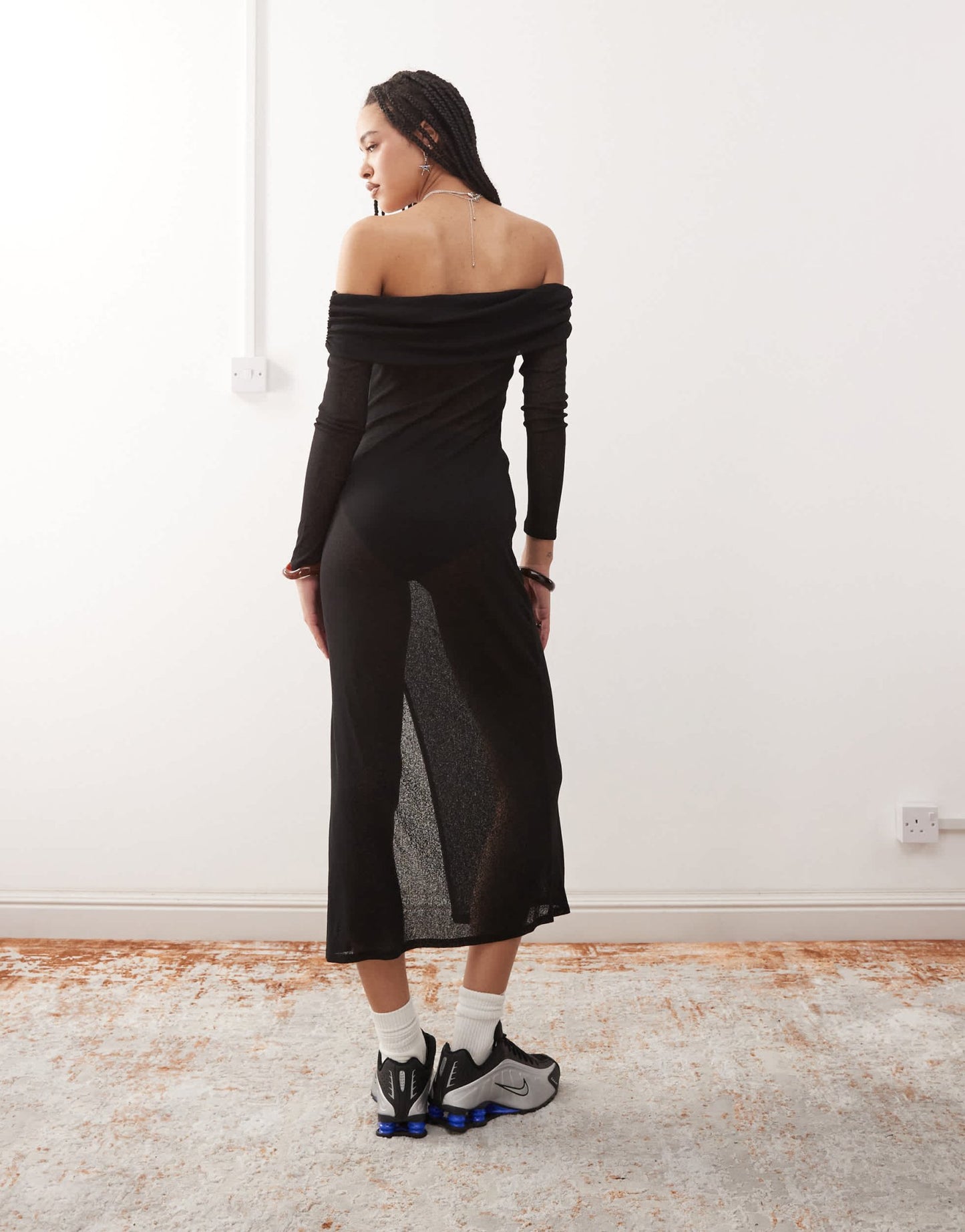 COLLUSION off shoulder sheer maxi dress in black - ASOS Sample Sale