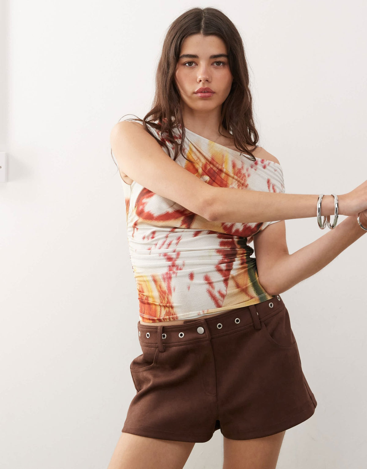 COLLUSION off shoulder slinky blurred orange orchid top - ASOS Sample Sale