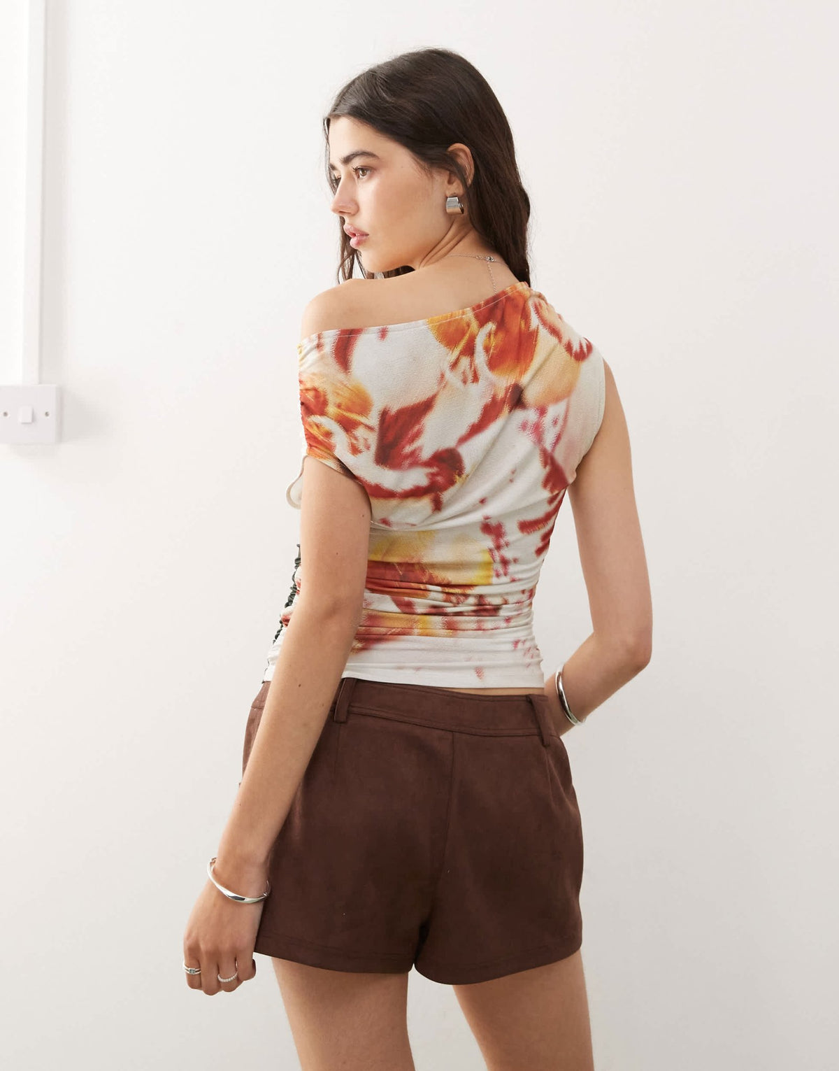 COLLUSION off shoulder slinky blurred orange orchid top - ASOS Sample Sale