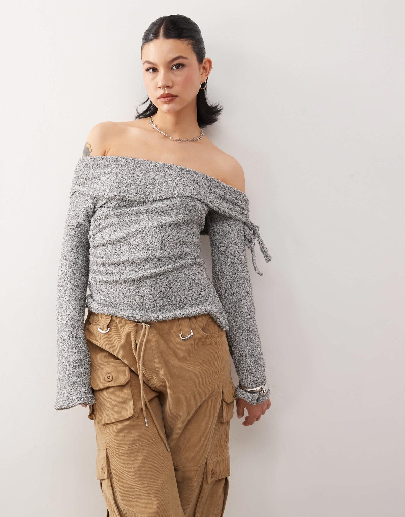 COLLUSION off the shoulder tie side long sleeve top - ASOS Sample Sale
