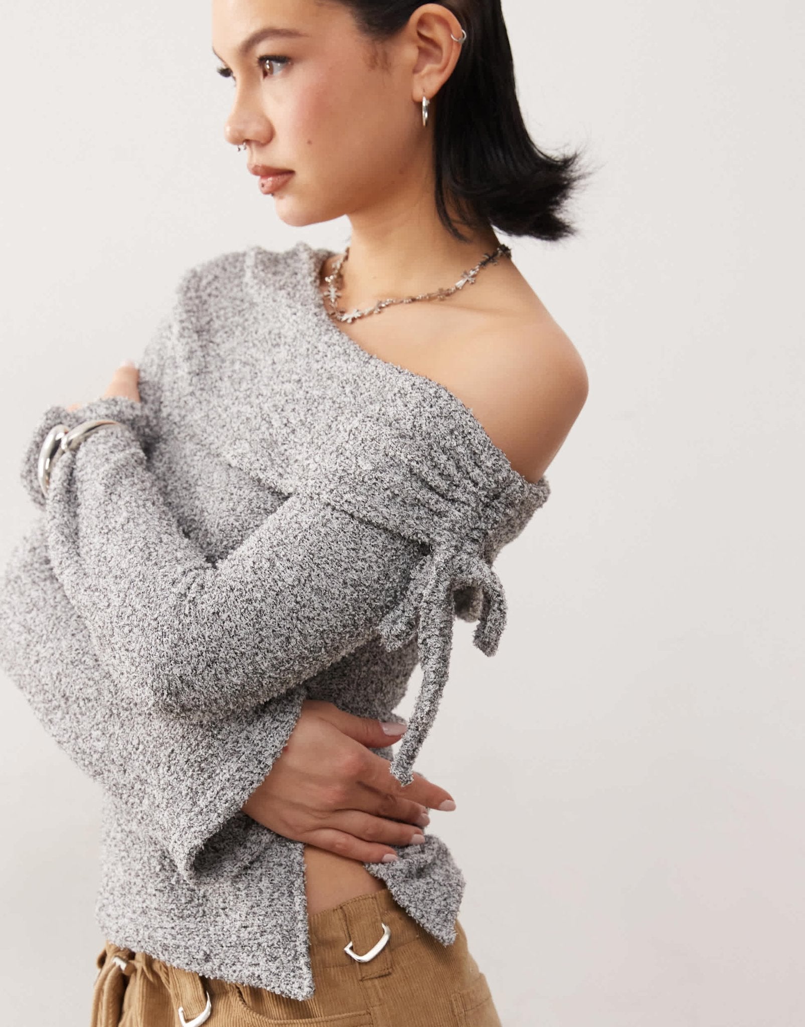 COLLUSION off the shoulder tie side long sleeve top - ASOS Sample Sale