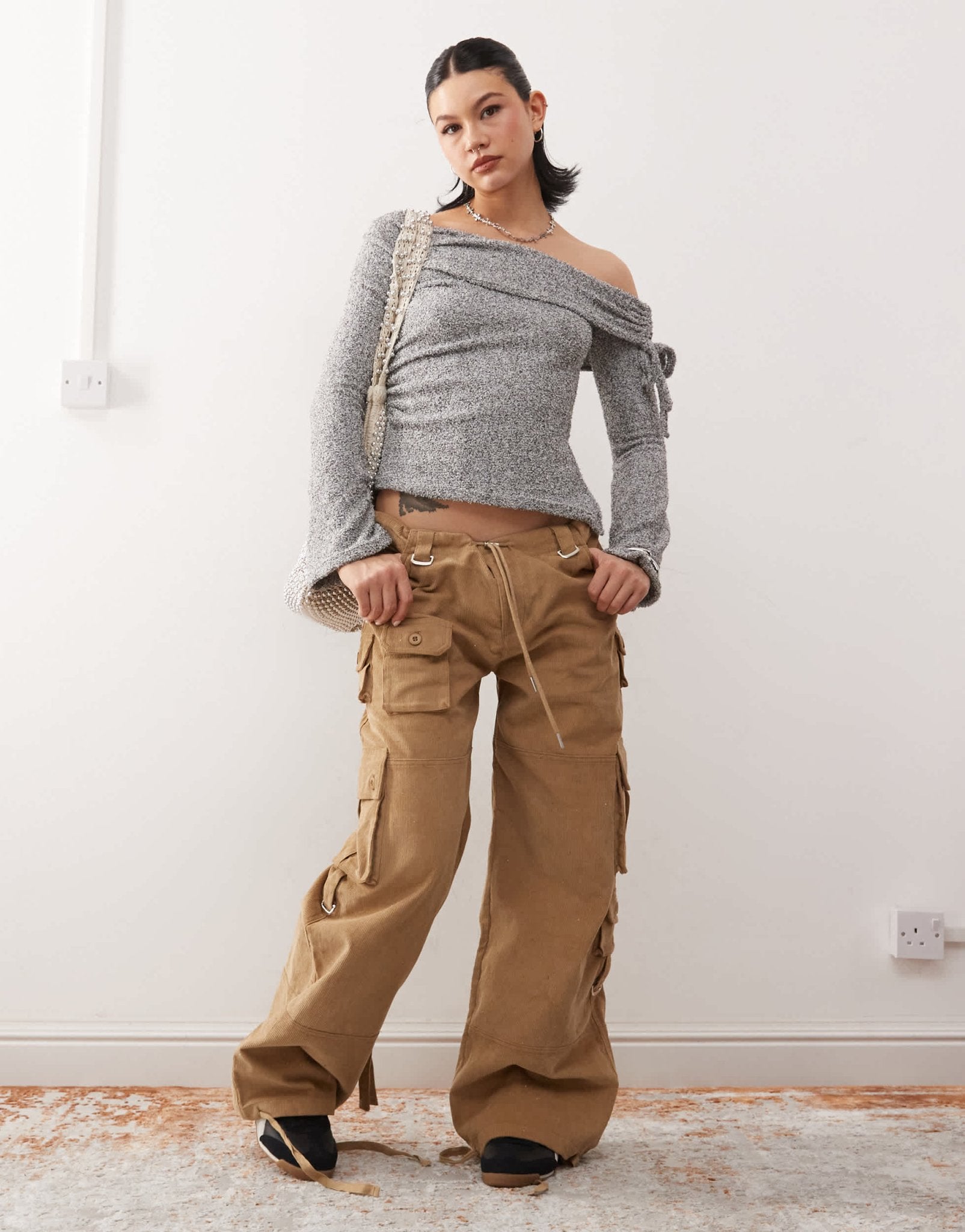 COLLUSION off the shoulder tie side long sleeve top - ASOS Sample Sale