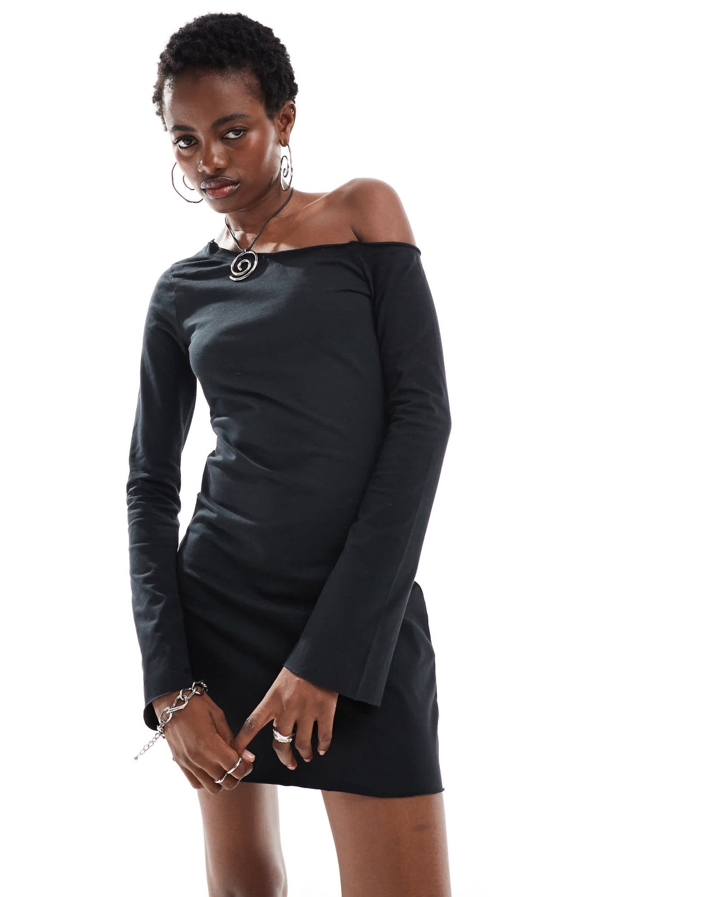 COLLUSION one shoulder long sleeve mini dress in black - ASOS Sample Sale