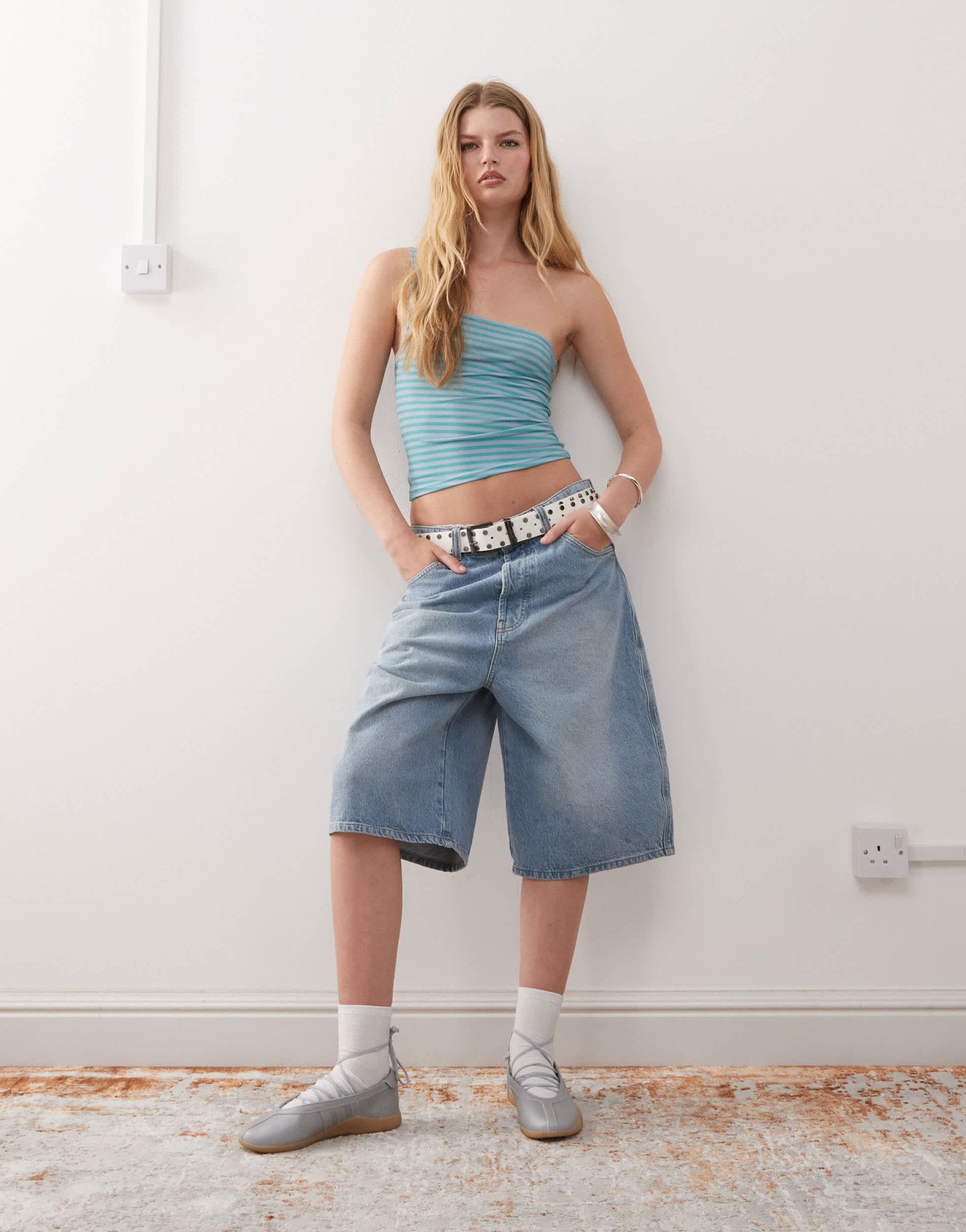 COLLUSION one shoulder stripe top in blue - ASOS Sample Sale