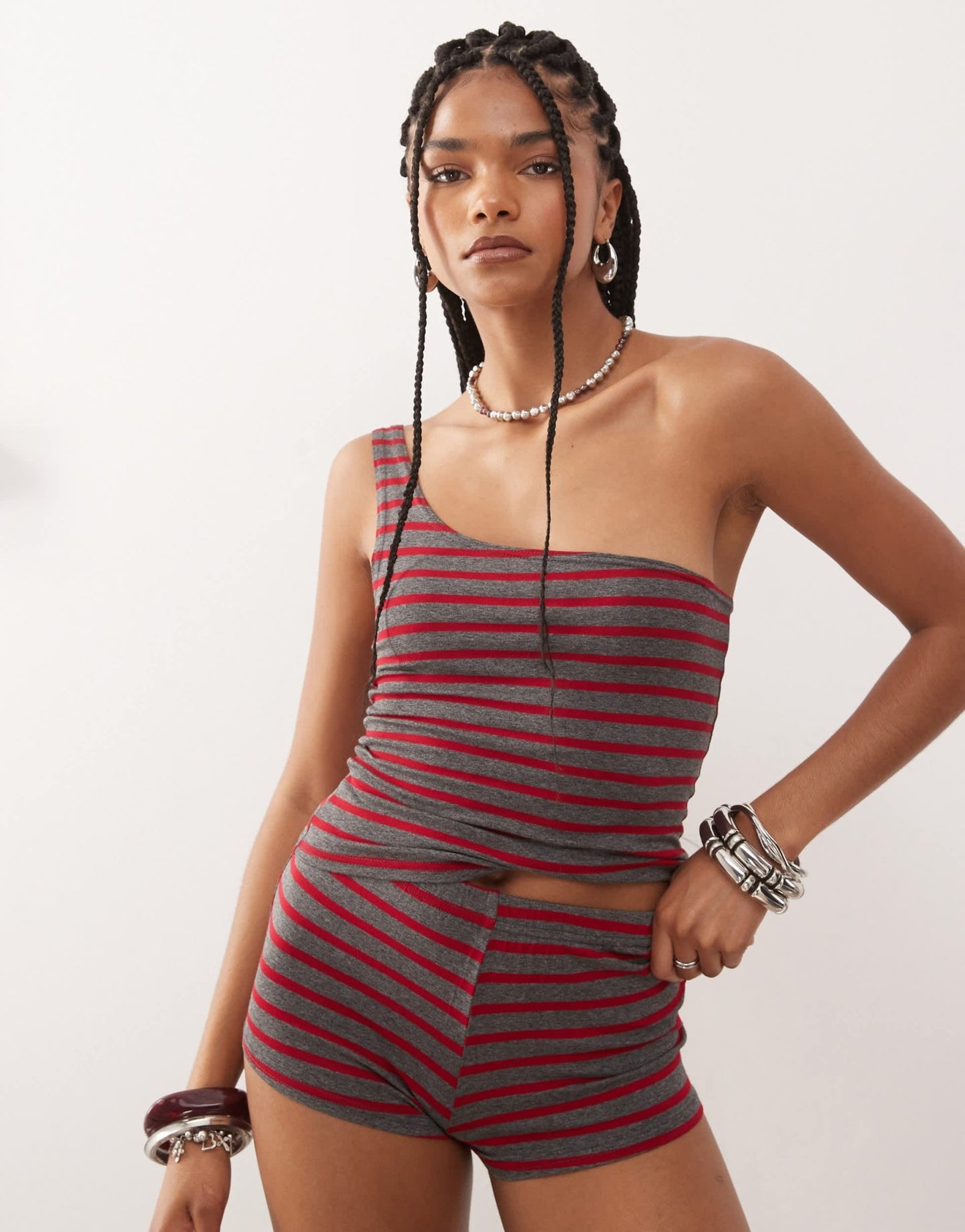 COLLUSION one shoulder striped top in red - ASOS Sample Sale