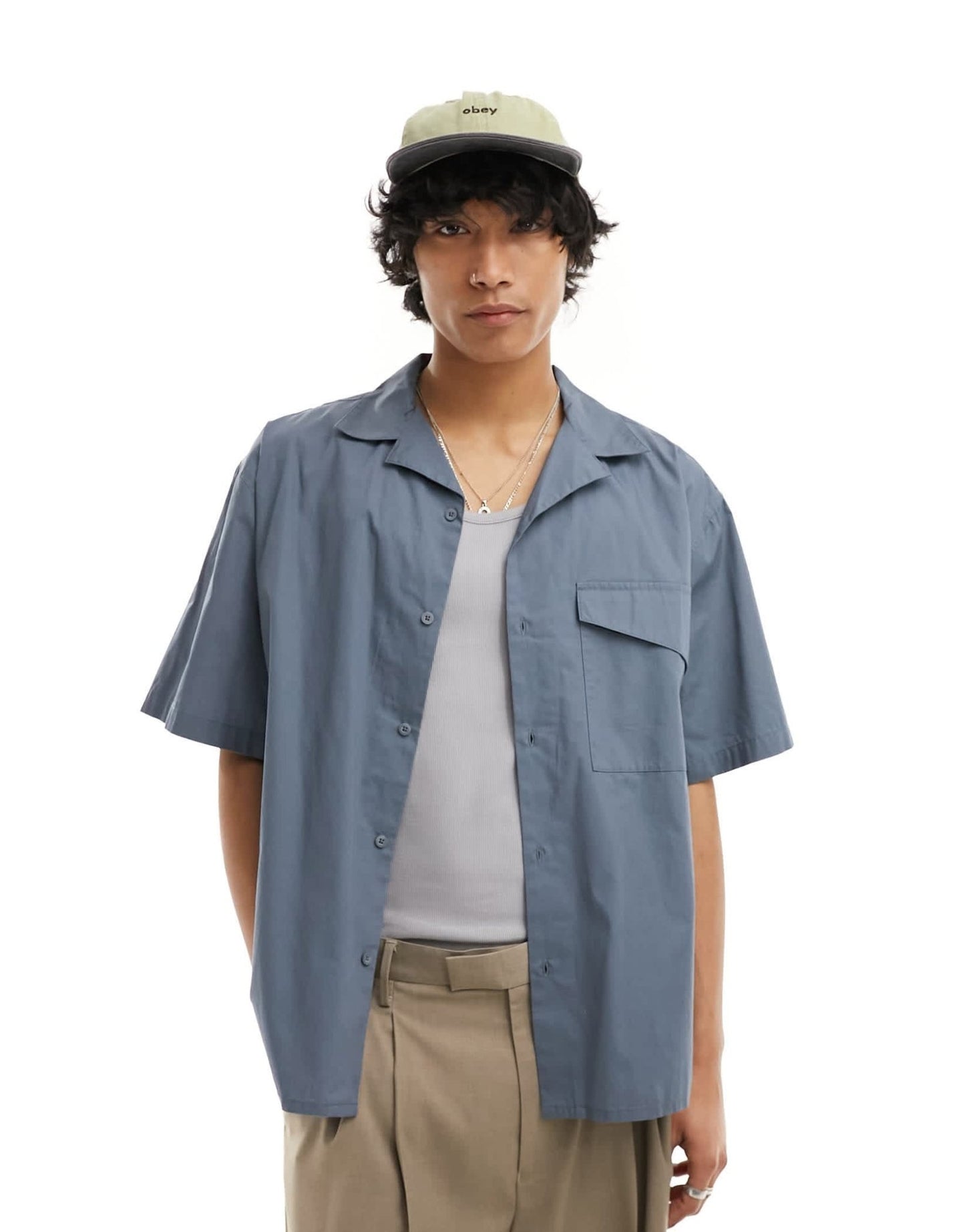 COLLUSION oversized poplin revere short sleeve shirt in grey - ASOS Sample Sale