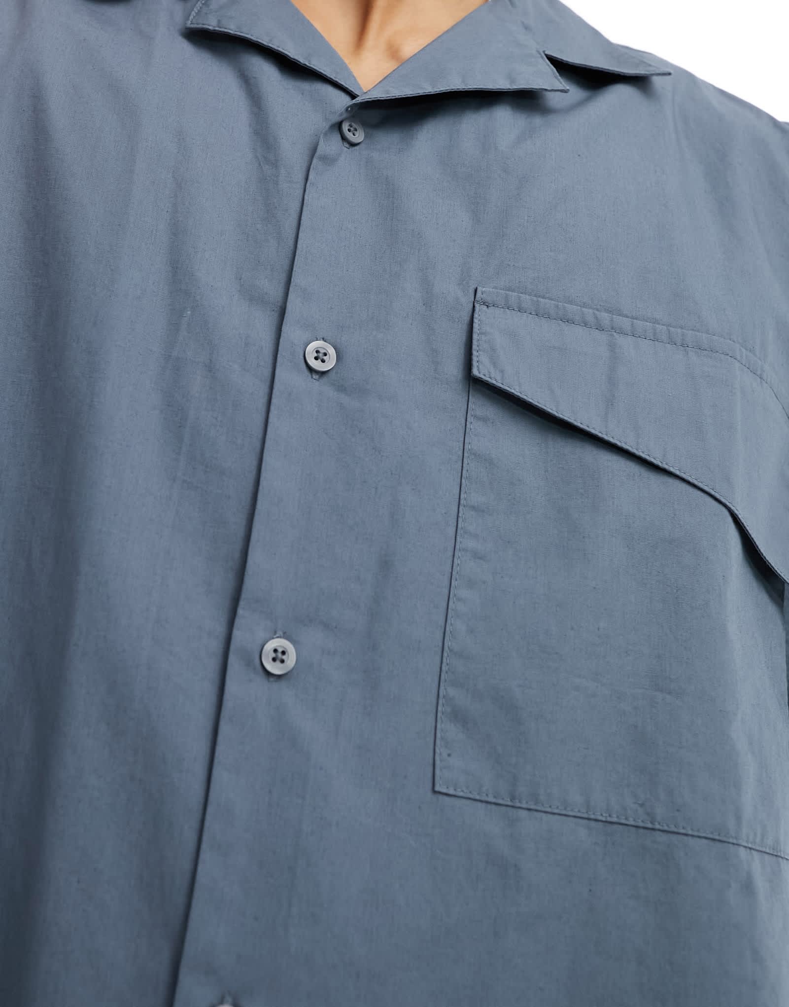 COLLUSION oversized poplin revere short sleeve shirt in grey - ASOS Sample Sale