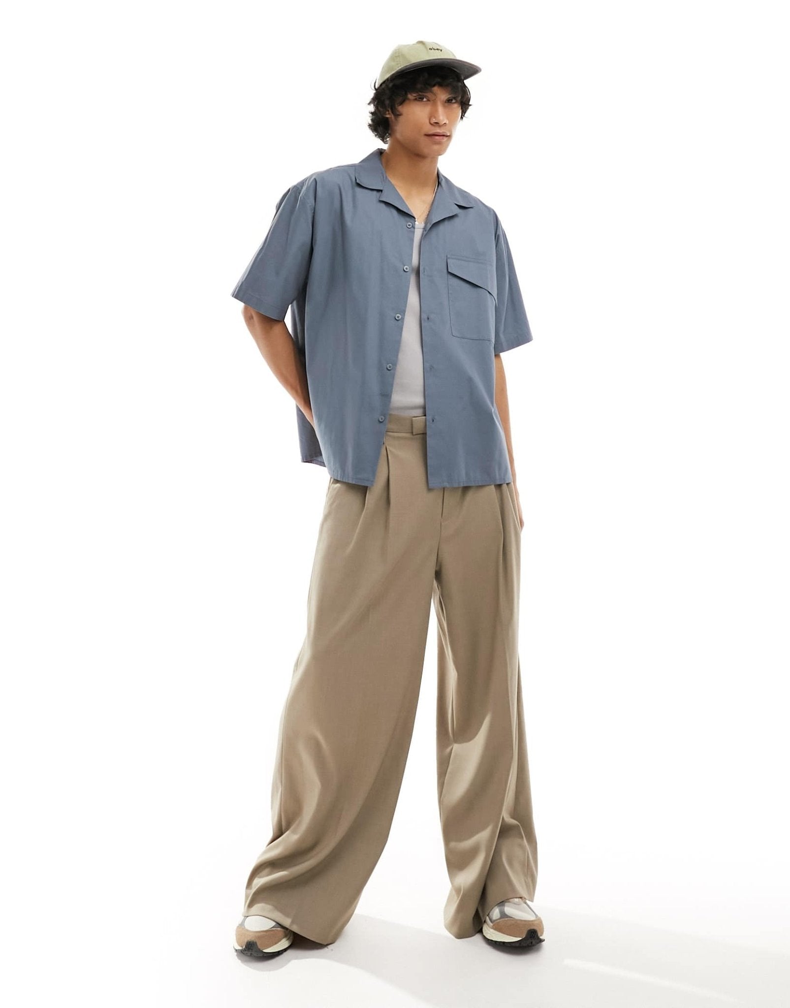 COLLUSION oversized poplin revere short sleeve shirt in grey - ASOS Sample Sale