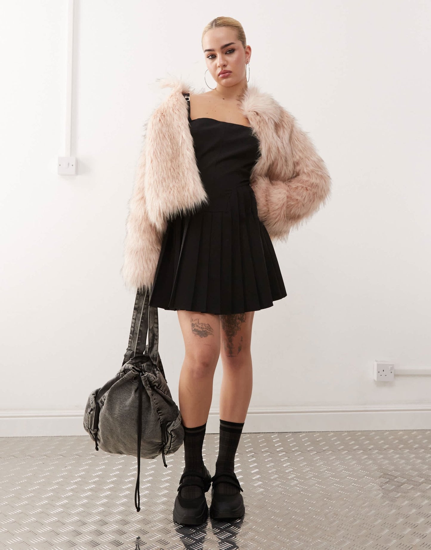 COLLUSION pinny mini dress with buckle detail in black - ASOS Sample Sale