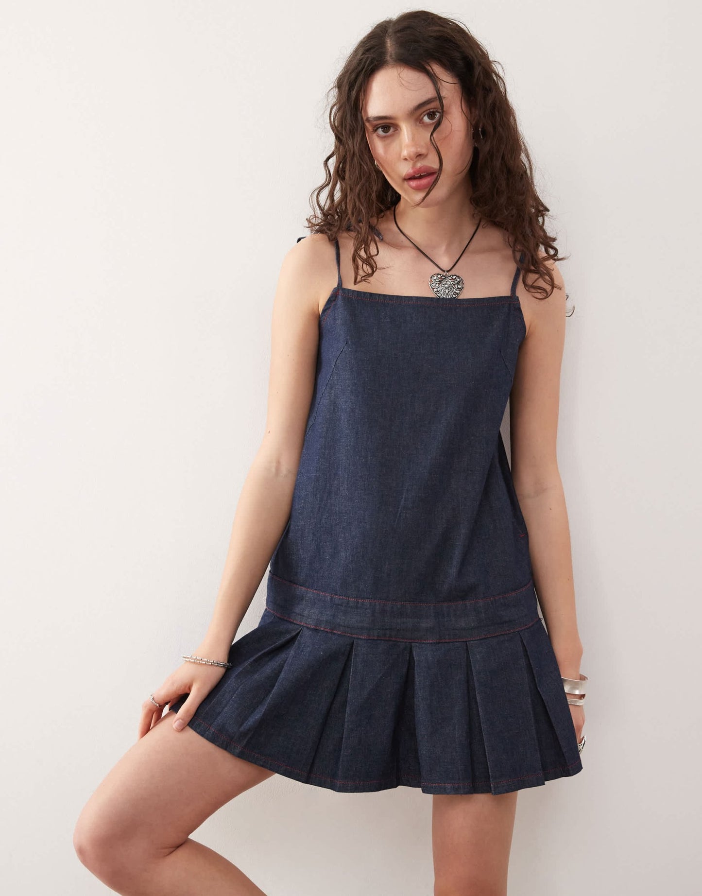 COLLUSION pleated denim mini dress in rinse - ASOS Sample Sale