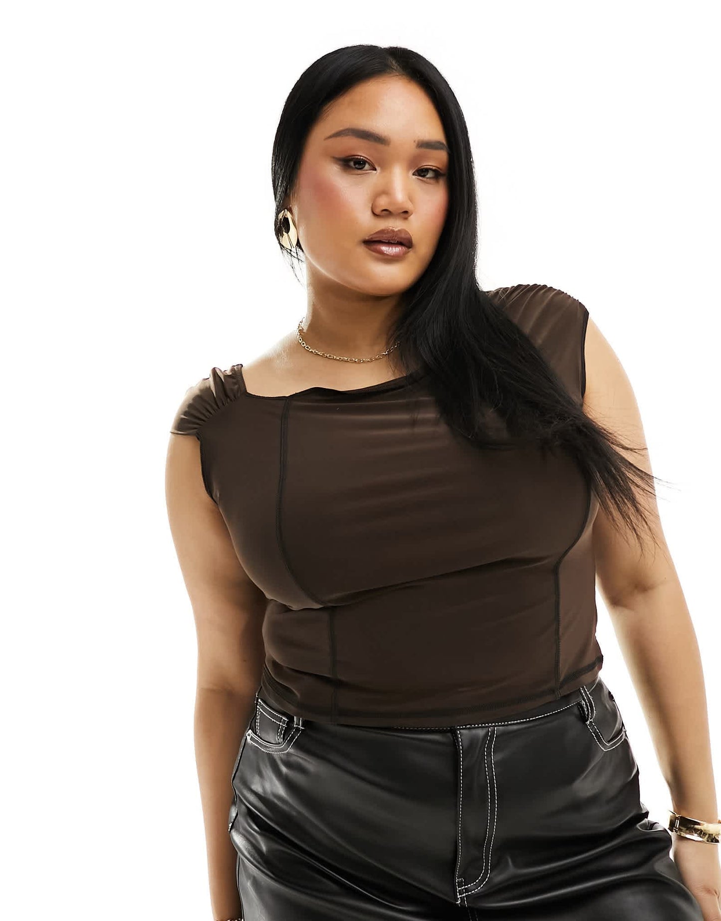COLLUSION Plus asymmetric exposed seam detail top in brown - ASOS Sample Sale