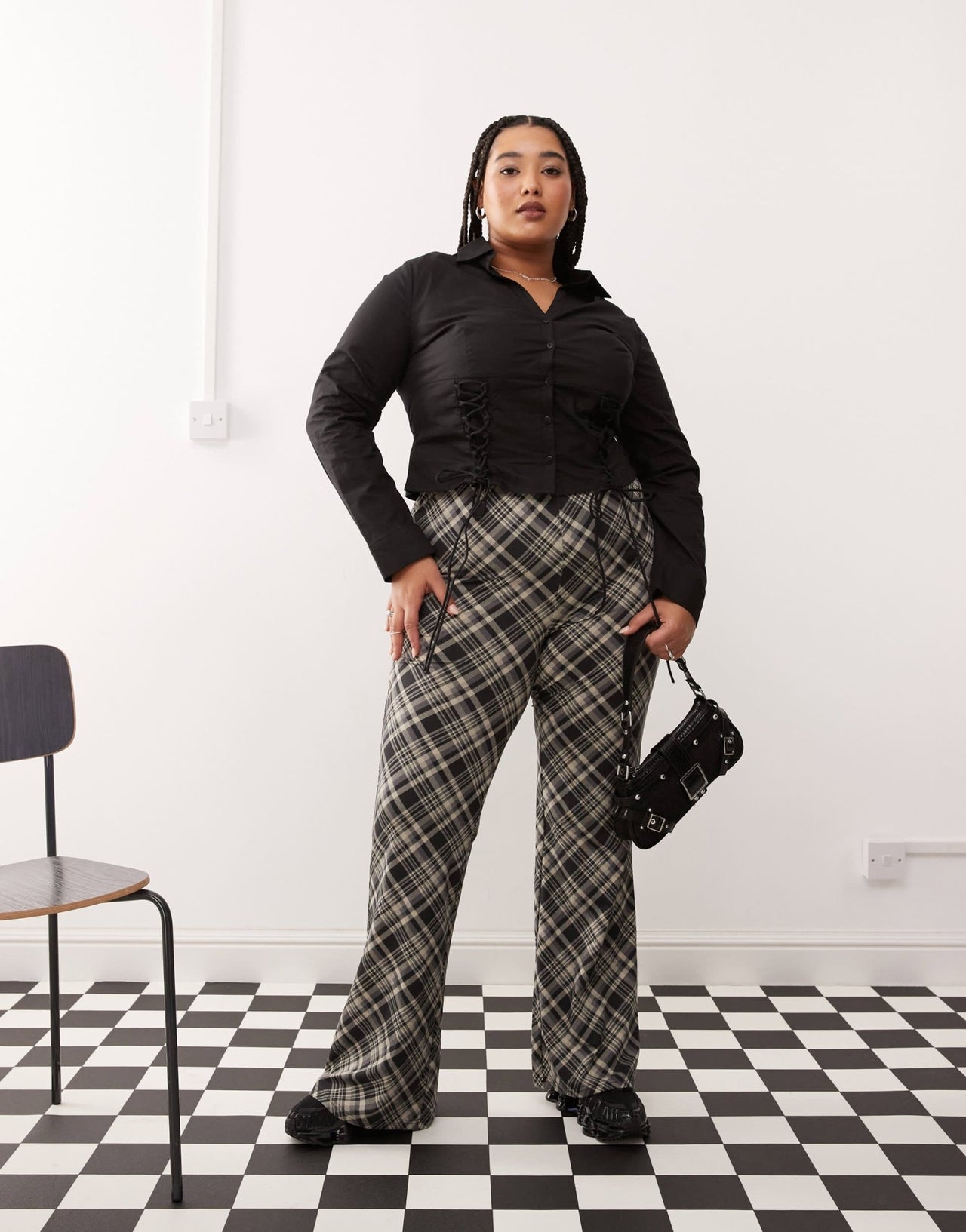 COLLUSION Plus fitted corset shirt with long sleeve in black - ASOS Sample Sale