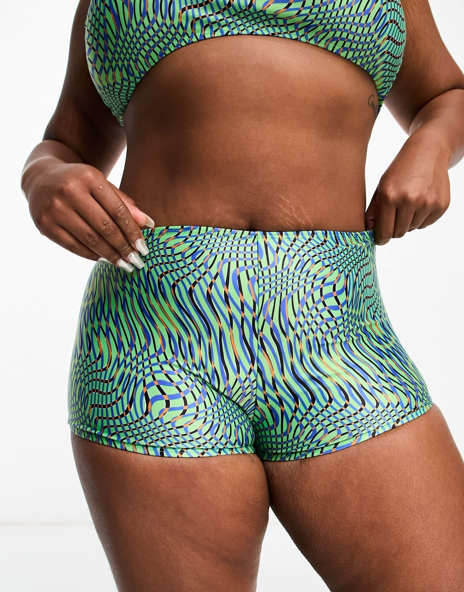 COLLUSION Plus high waist ruched abstract bikini bottom in blue - ASOS Sample Sale
