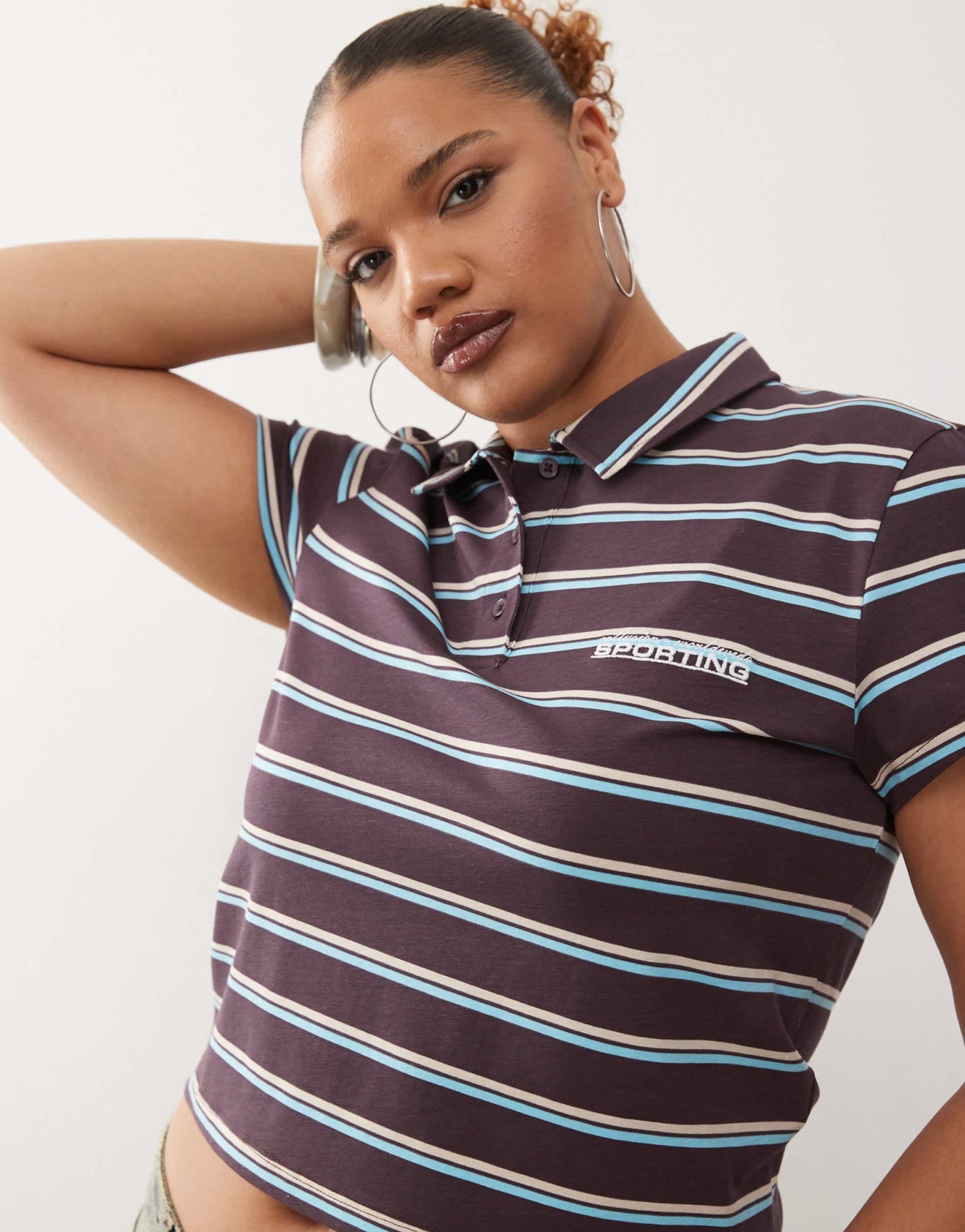 COLLUSION Plus shrunken stripe polo in brown - ASOS Sample Sale