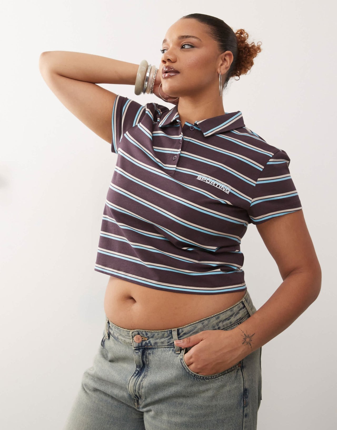 COLLUSION Plus shrunken stripe polo in brown - ASOS Sample Sale