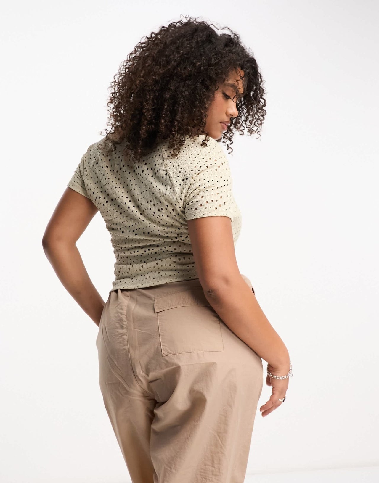 COLLUSION Plus textured square neck short sleeve top in stone - ASOS Sample Sale