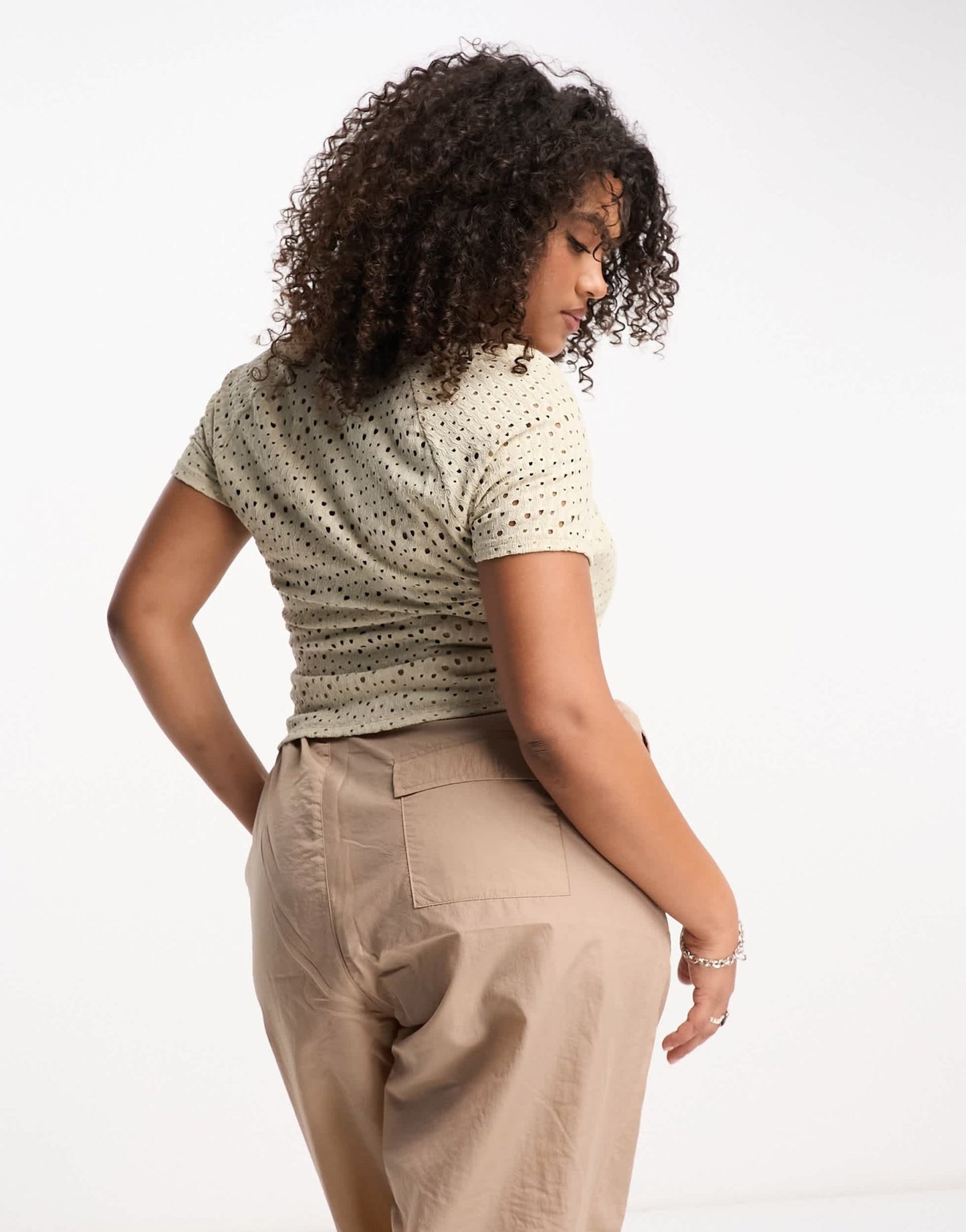 COLLUSION Plus textured square neck short sleeve top in stone - ASOS Sample Sale
