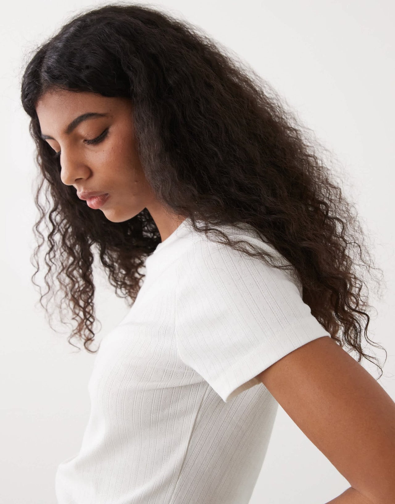 COLLUSION pointelle fitted t-shirt in white - ASOS Sample Sale