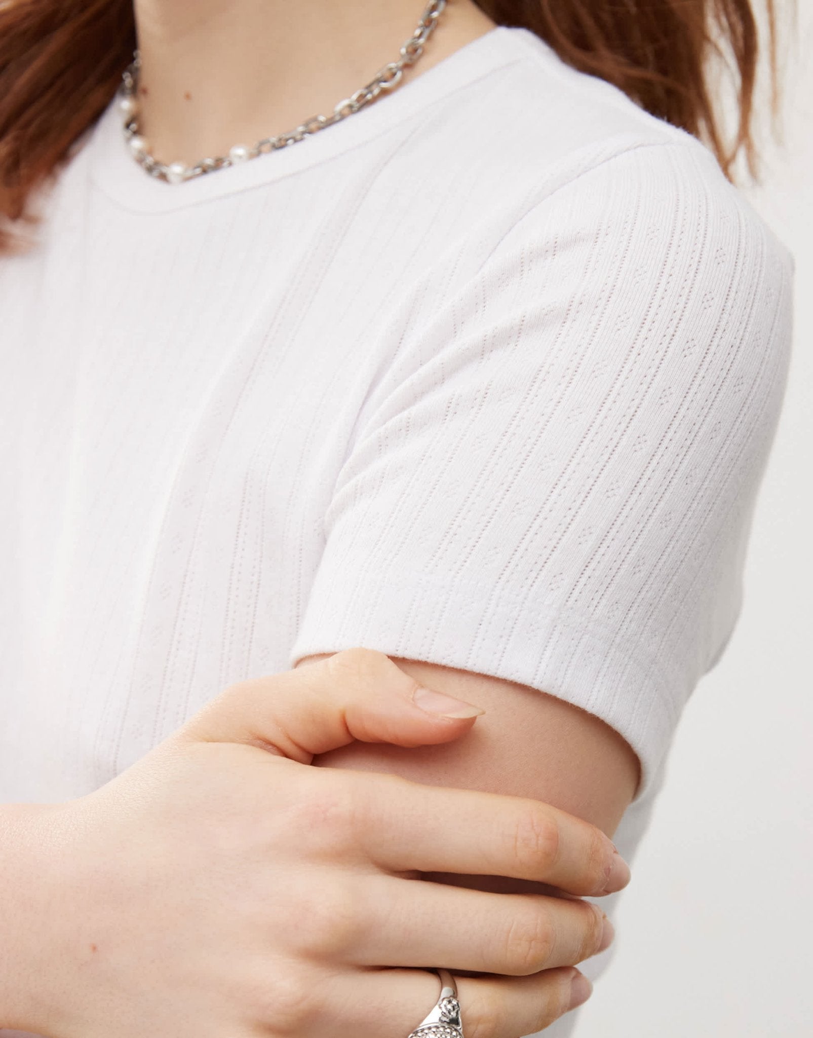 COLLUSION pointelle fitted t-shirt in white - ASOS Sample Sale