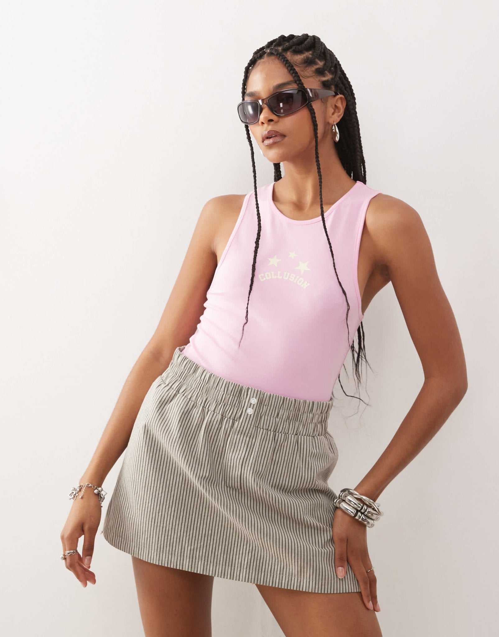 COLLUSION printed vest top in bubble gum pink - ASOS Sample Sale