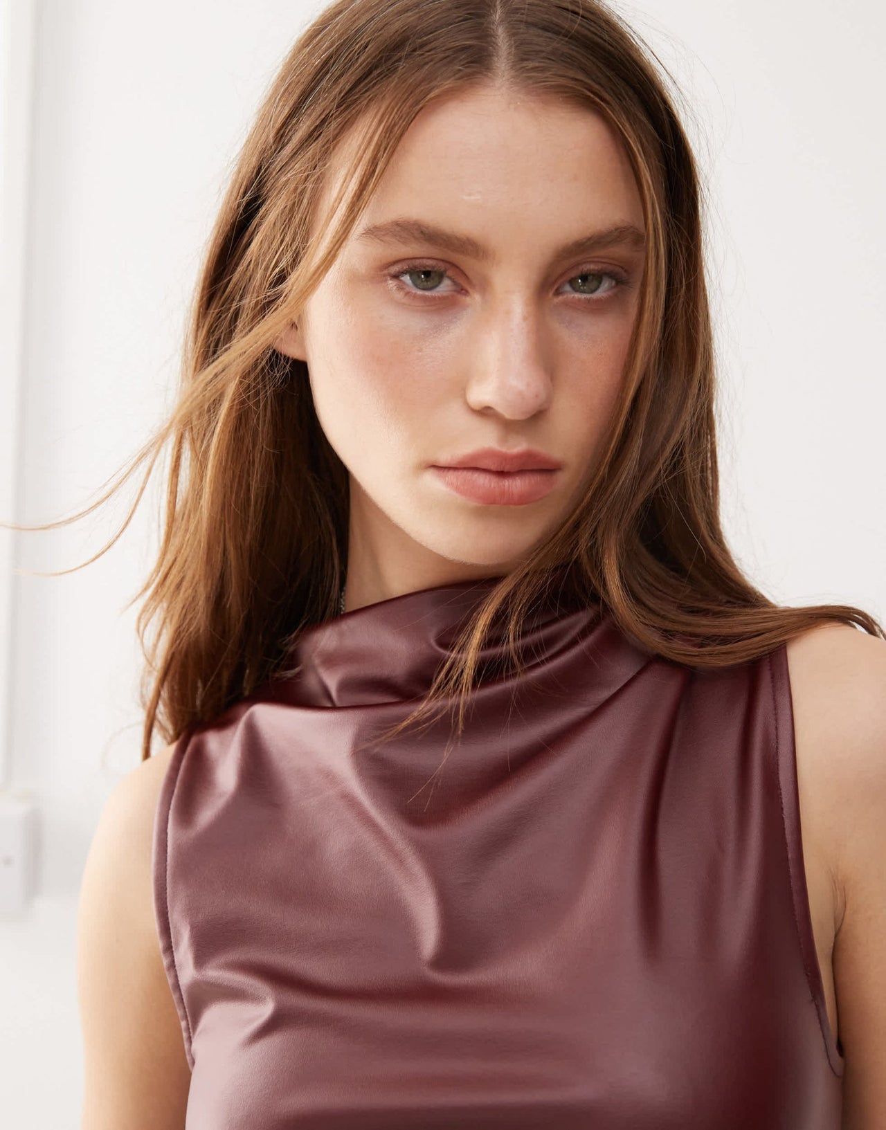 COLLUSION PU high neck asymmetric top in plum co - ord - ASOS Sample Sale