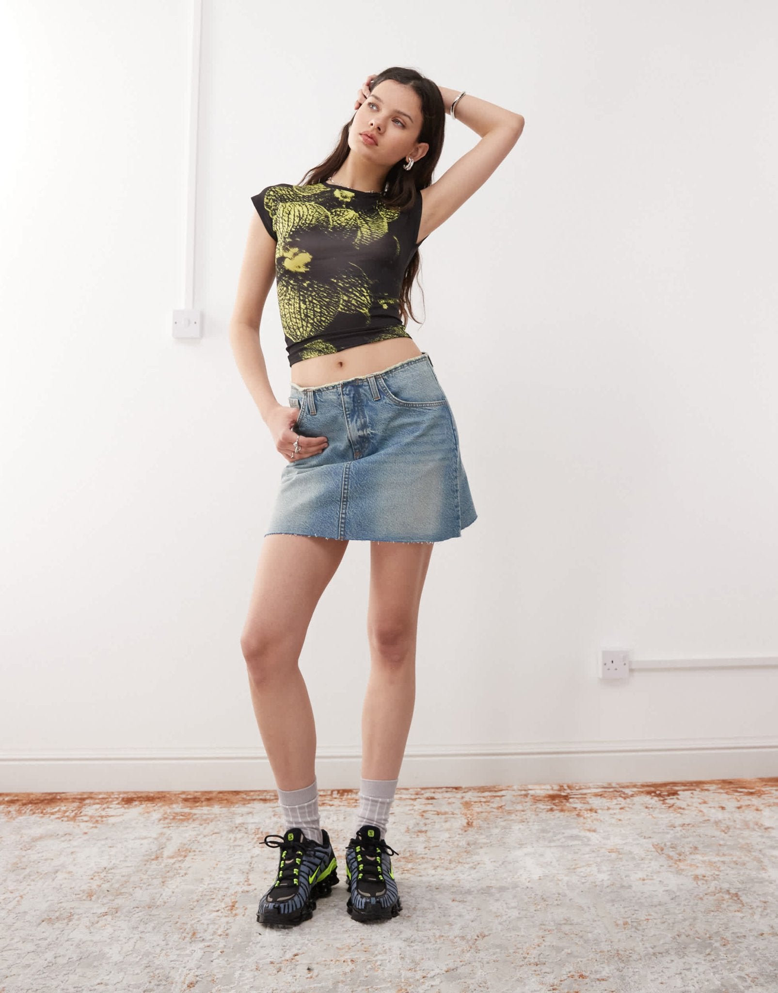 COLLUSION raw hem denim mini skirt in midwash - ASOS Sample Sale