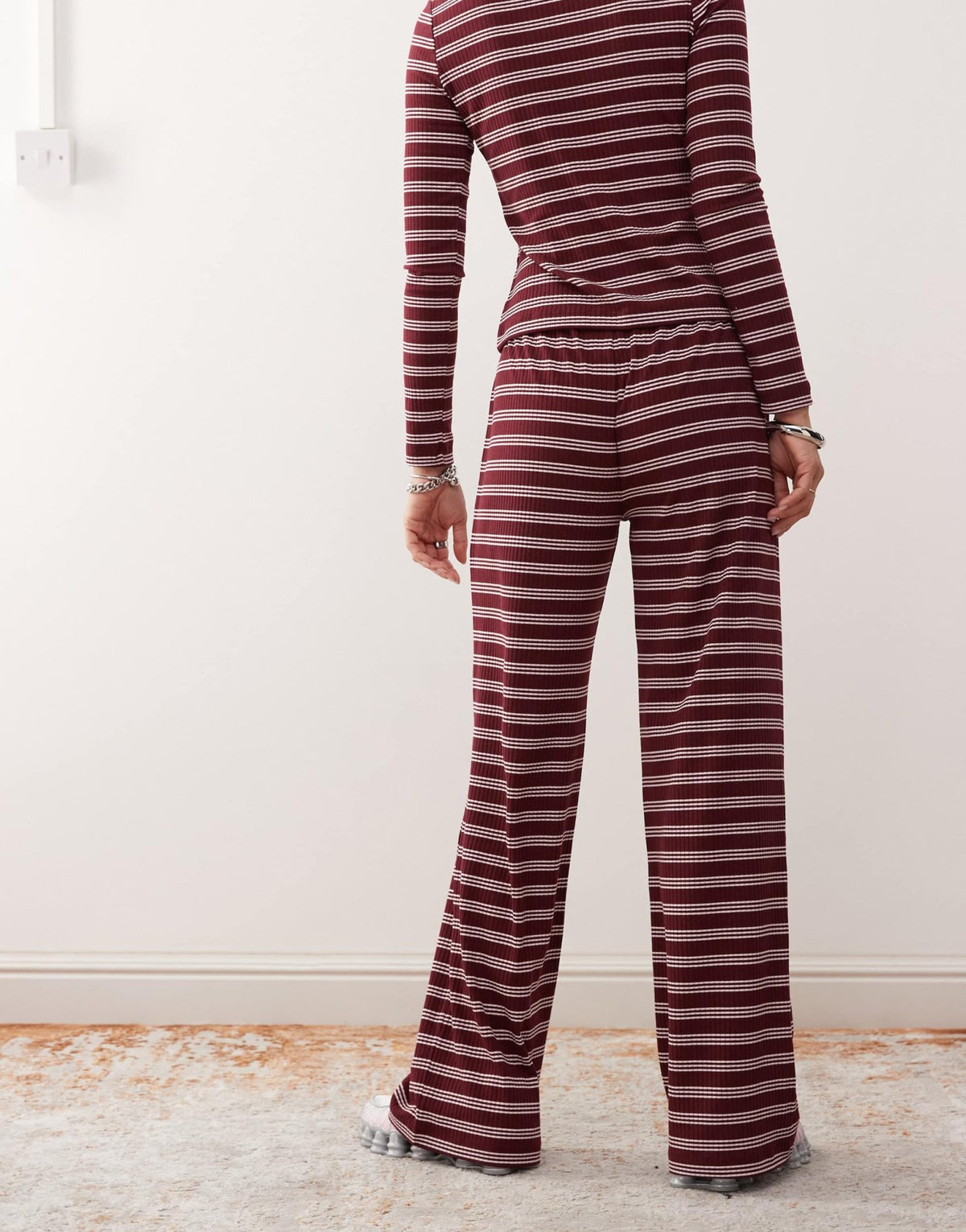 COLLUSION relaxed rib trousers in maroon stripe co-ord - ASOS Sample Sale