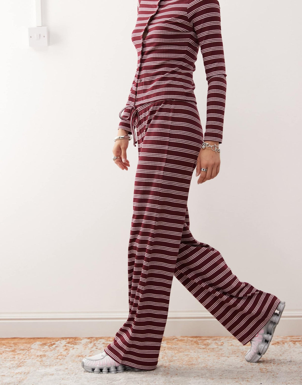 COLLUSION relaxed rib trousers in maroon stripe co-ord - ASOS Sample Sale