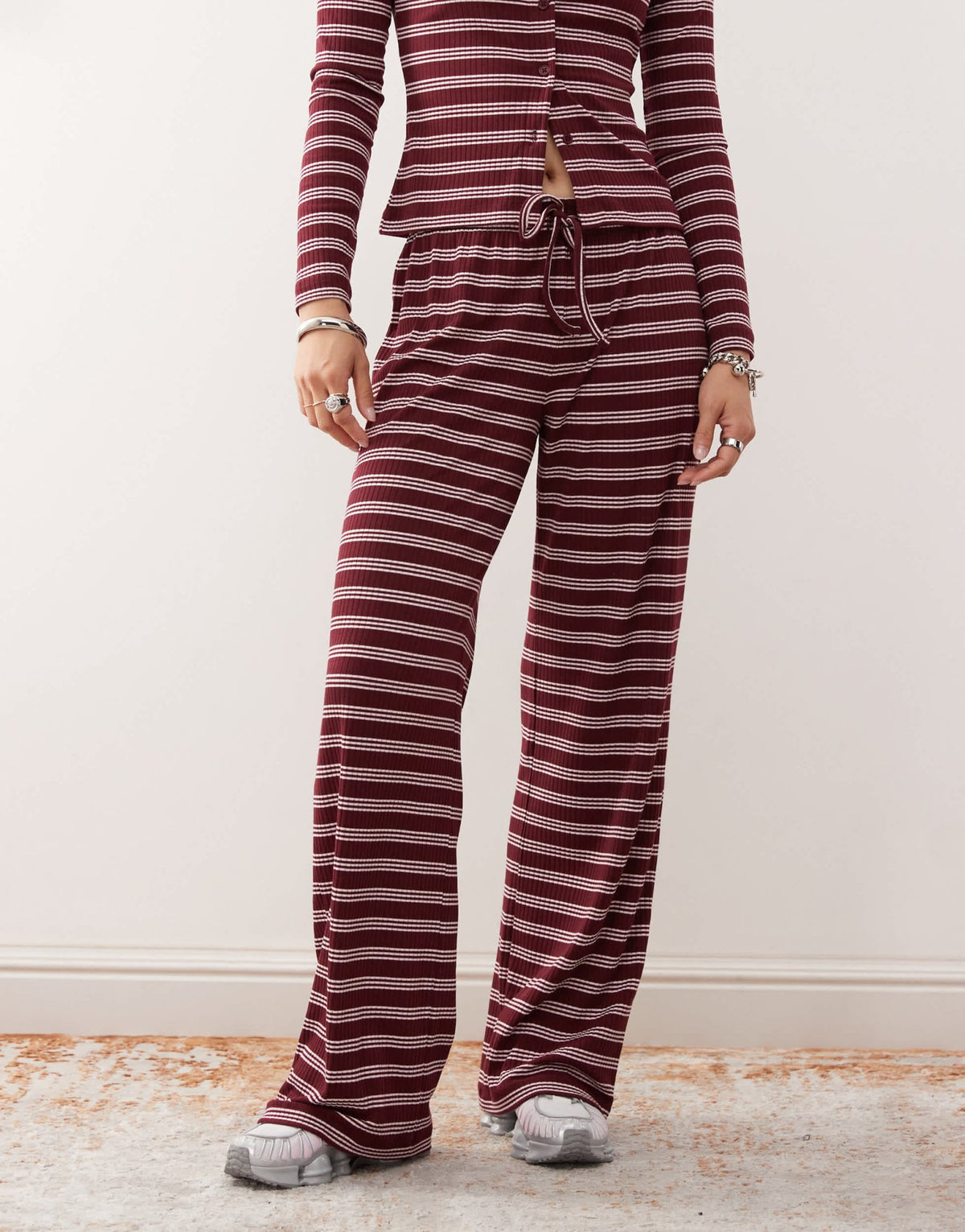COLLUSION relaxed rib trousers in maroon stripe co-ord - ASOS Sample Sale