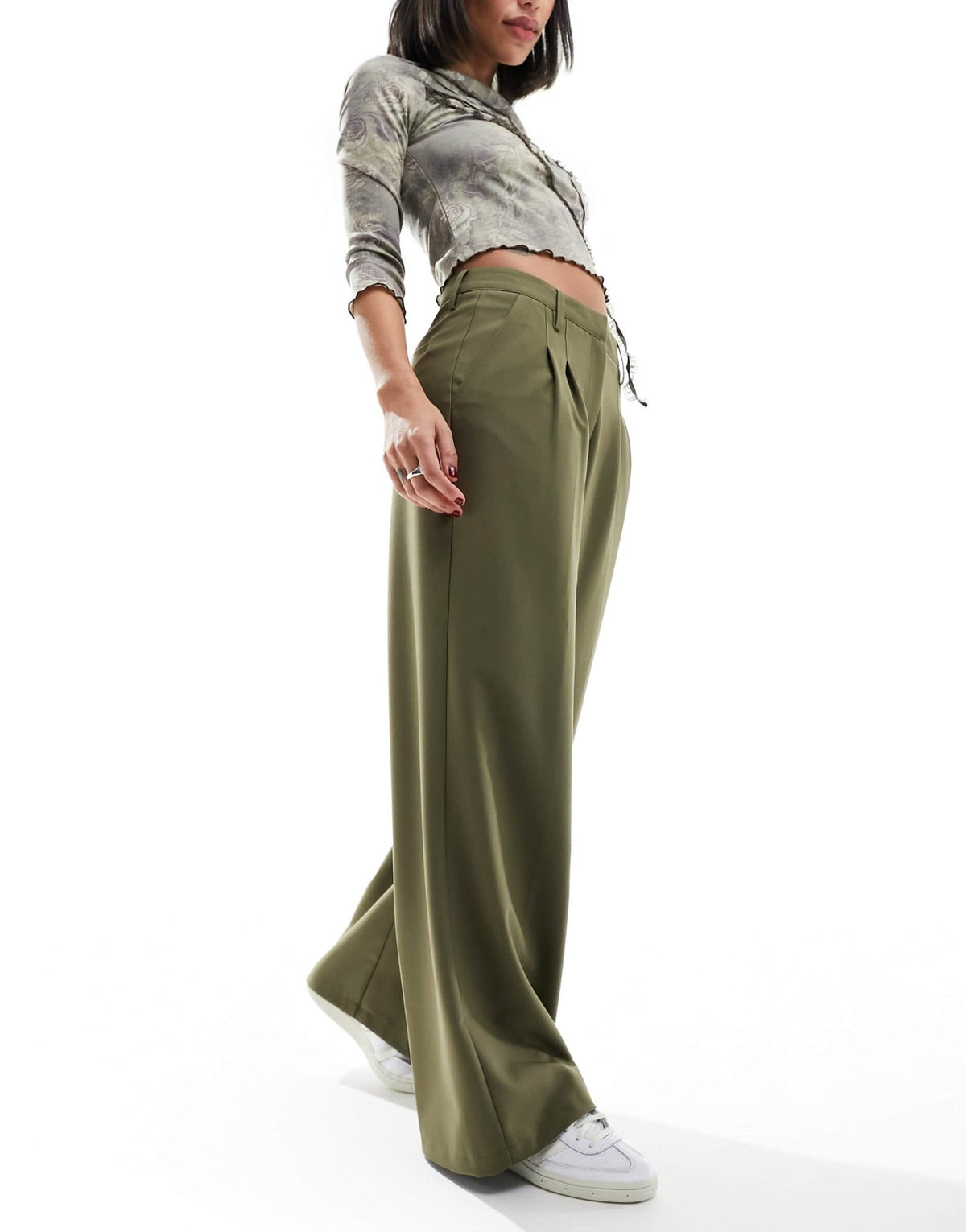 COLLUSION relaxed wide leg tailored trousers in olive - ASOS Sample Sale