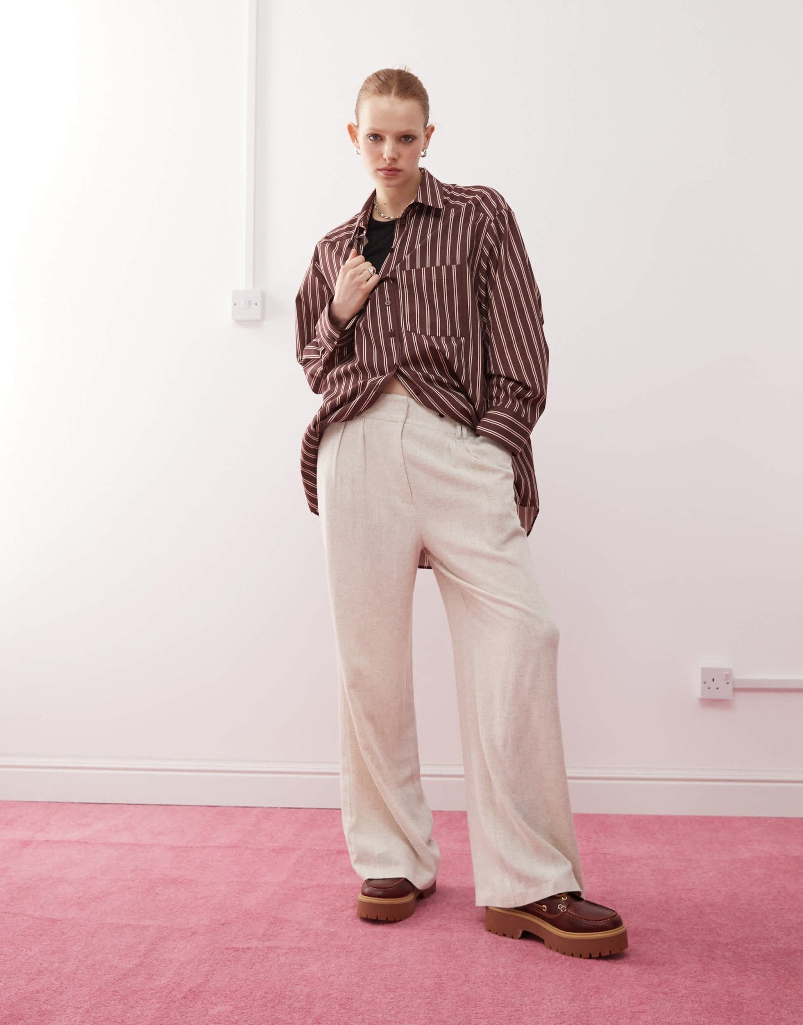 COLLUSION relaxed woven trouser with linen in stone - STONE - ASOS Sample Sale