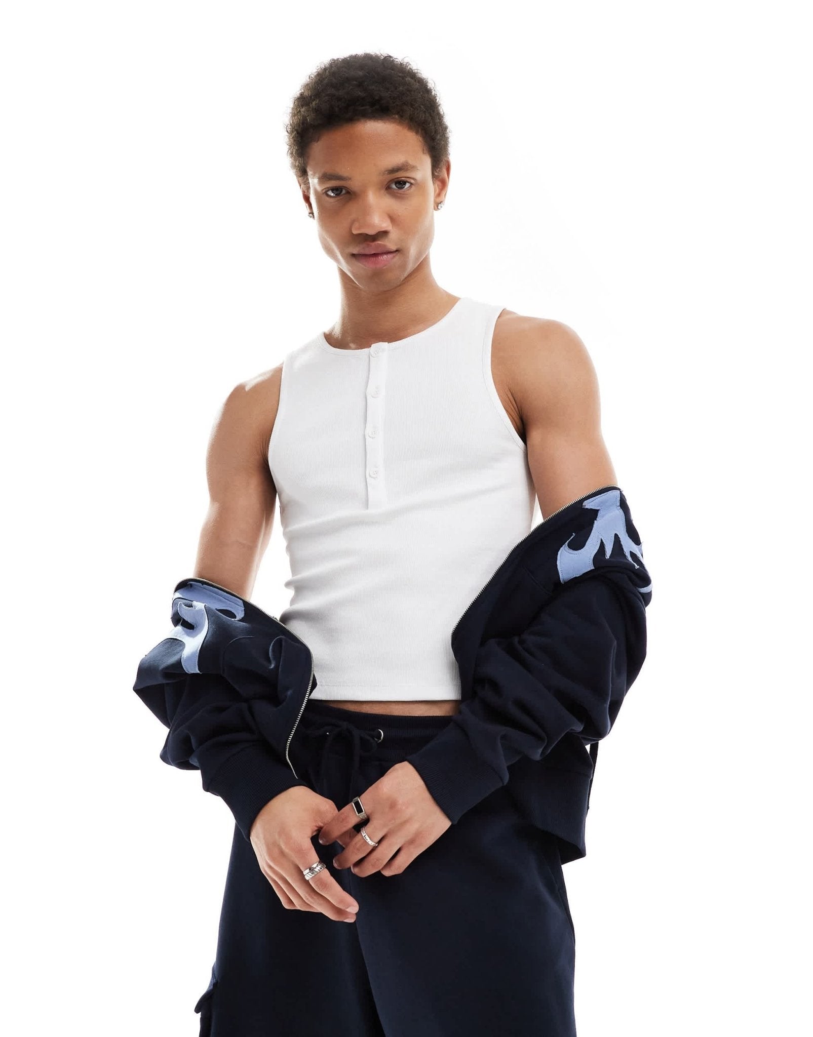 COLLUSION rib slim fit button vest in white - ASOS Sample Sale