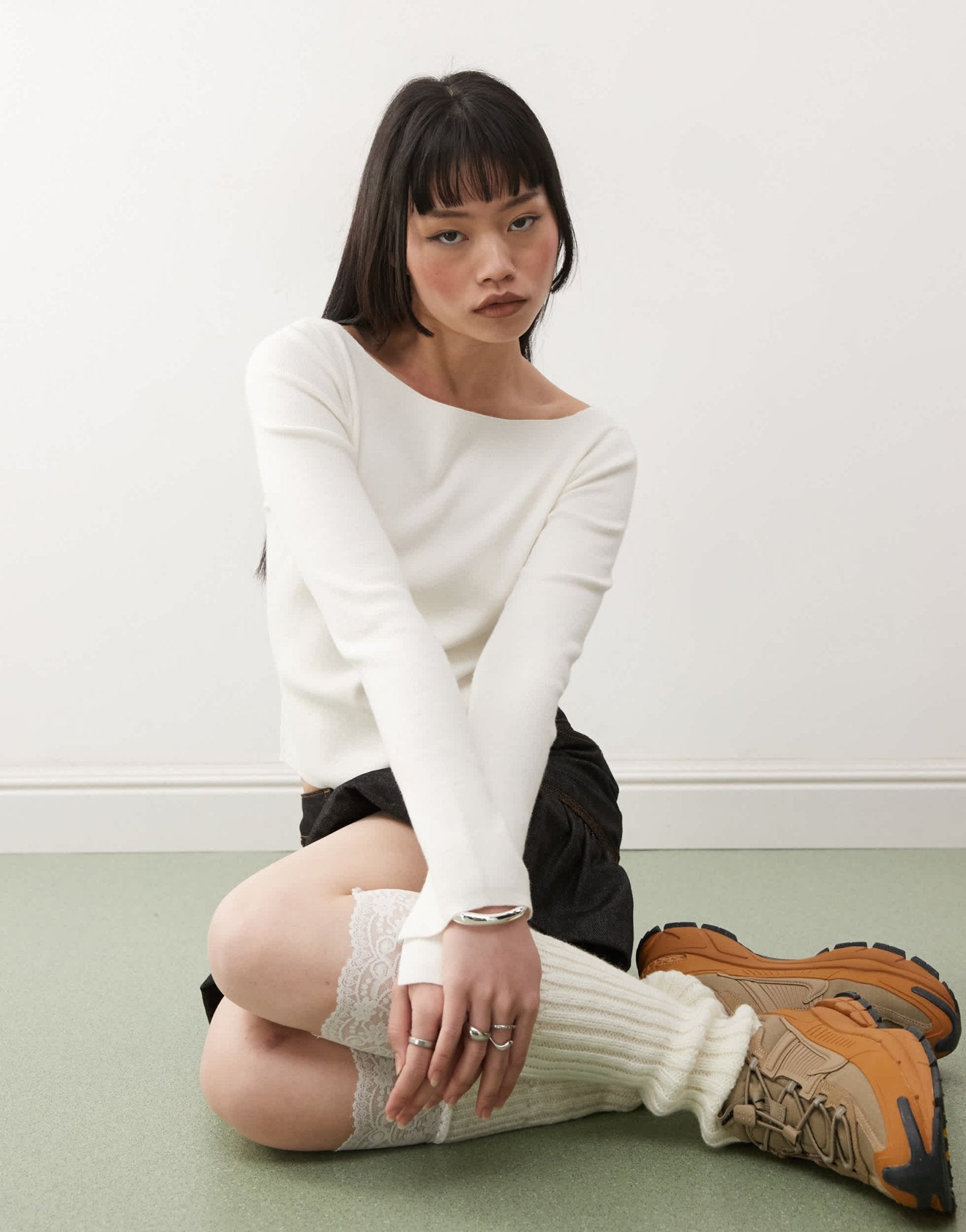 COLLUSION ribbed slash neck fine gauge jumper in ecru - ASOS Sample Sale