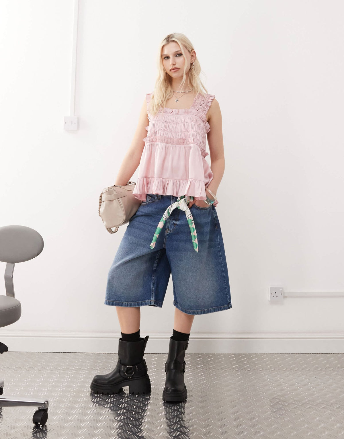 COLLUSION satin tiered smock top in pink - ASOS Sample Sale
