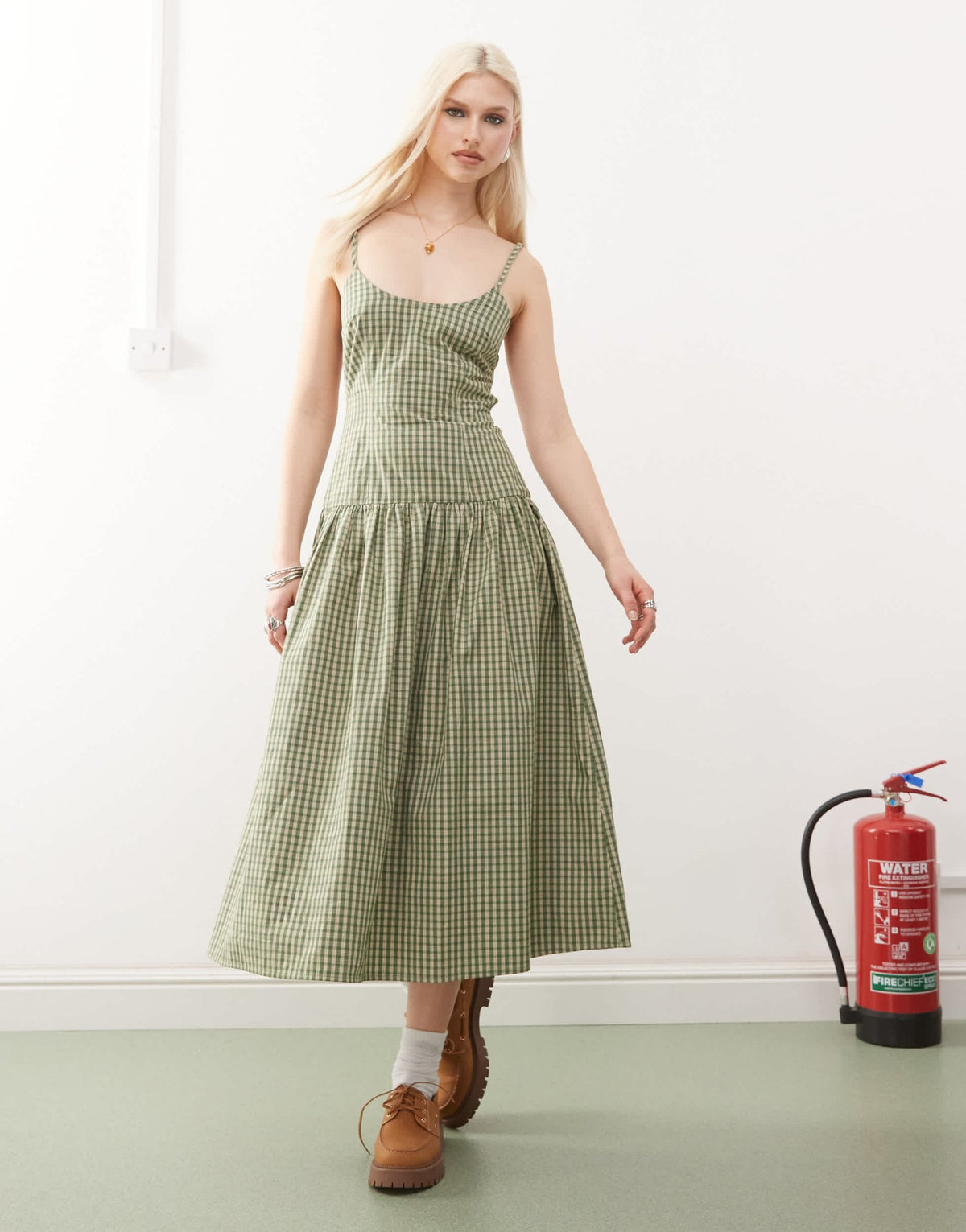 COLLUSION scoop neck drop waist maxi dress in green check - ASOS Sample Sale