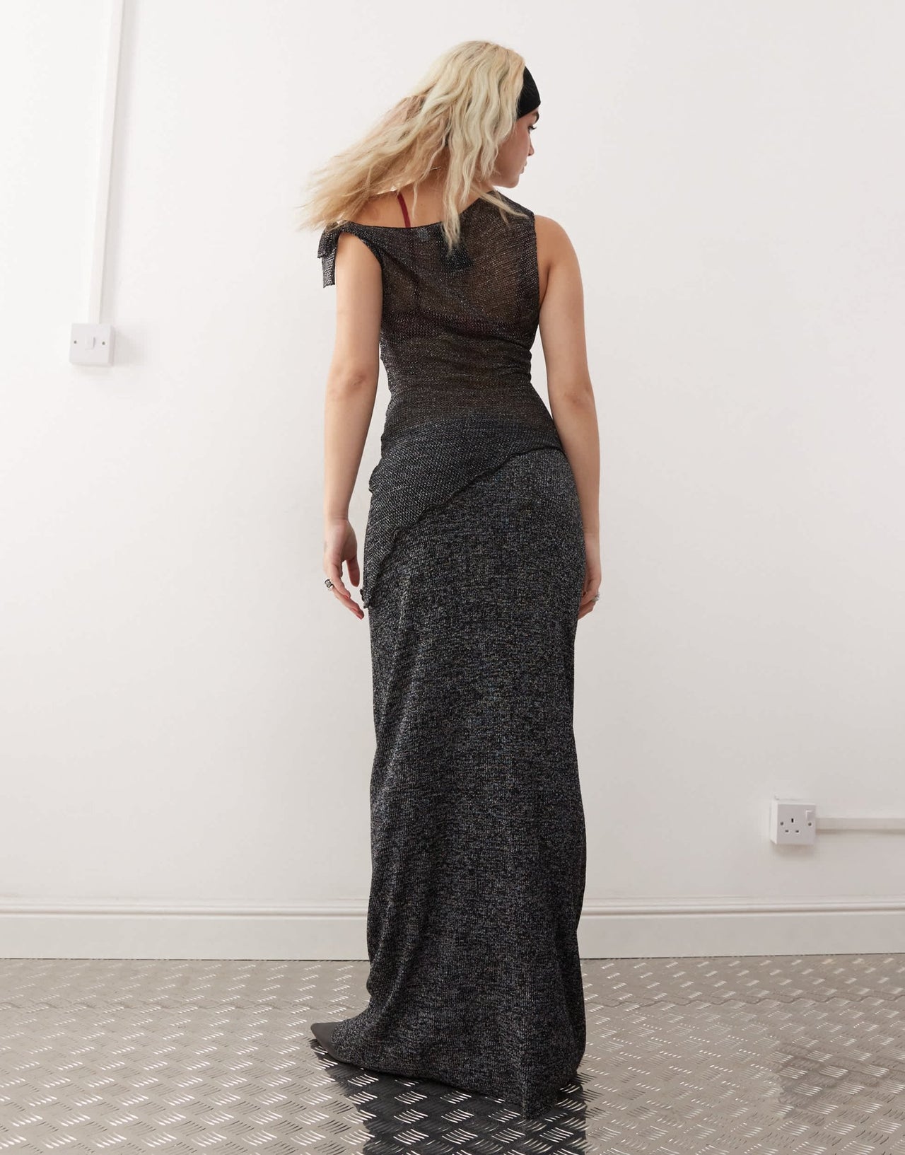 COLLUSION shimmer knitted maxi skirt in charcoal - ASOS Sample Sale