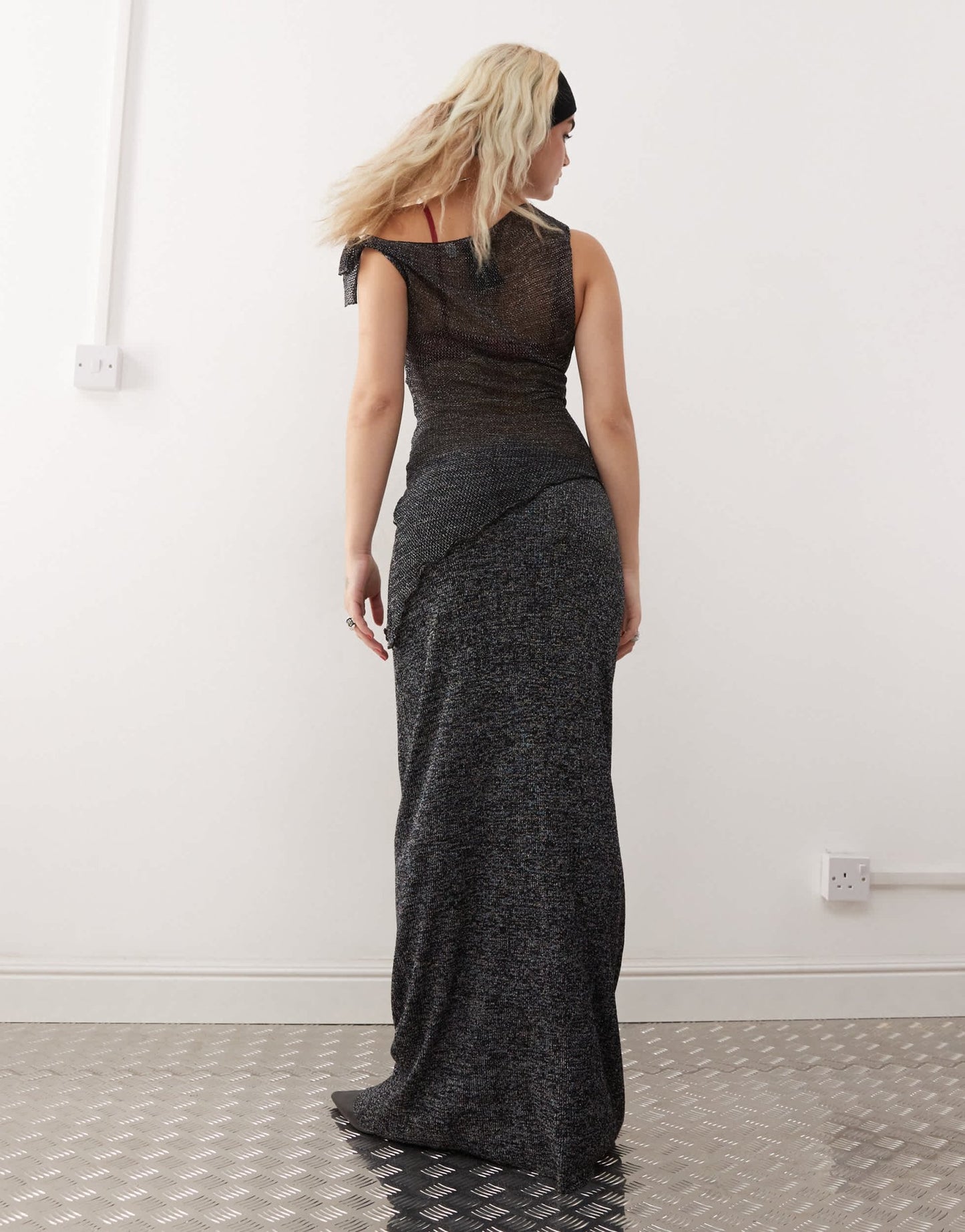 COLLUSION shimmer knitted maxi skirt in charcoal - ASOS Sample Sale