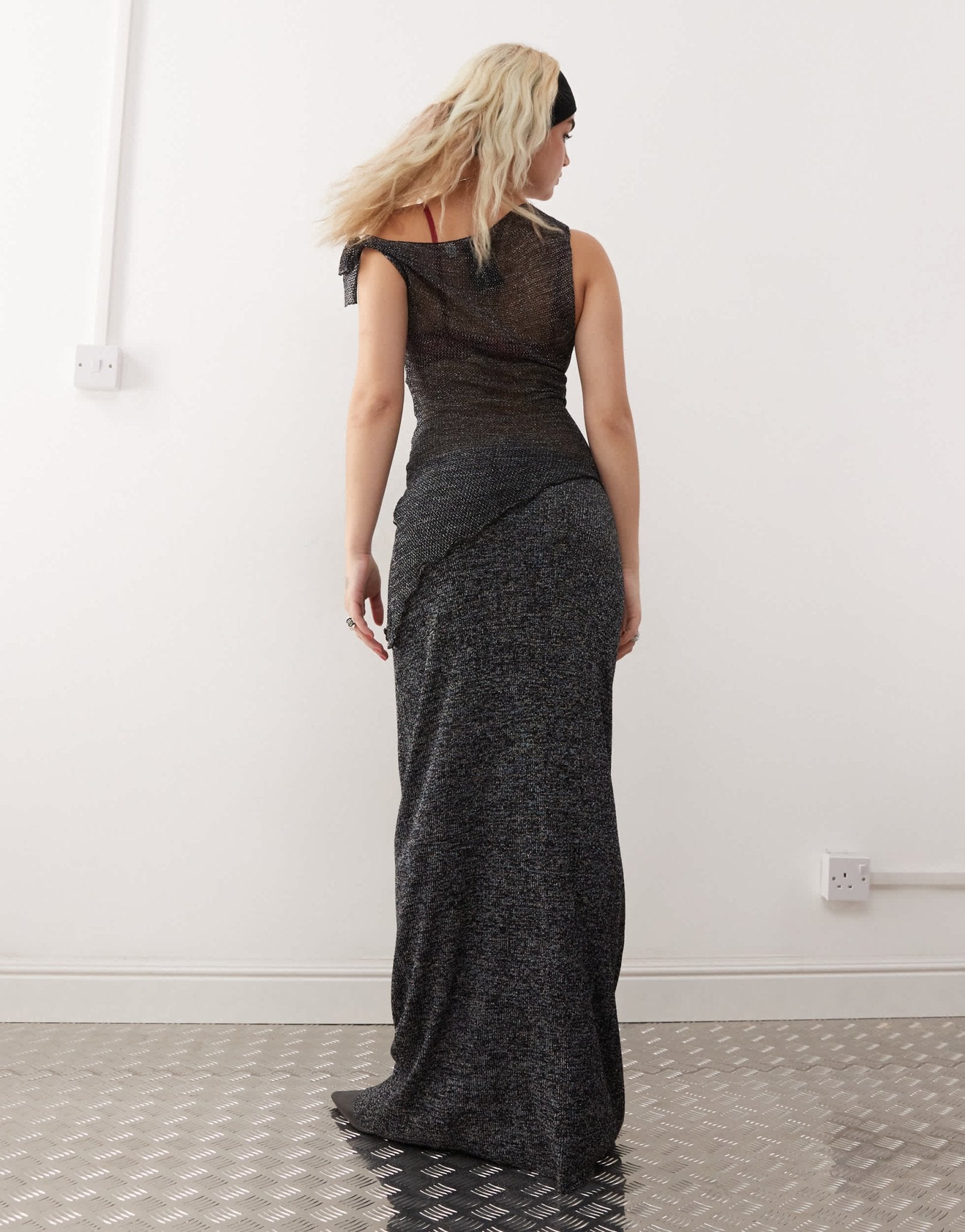 COLLUSION shimmer knitted maxi skirt in charcoal - ASOS Sample Sale