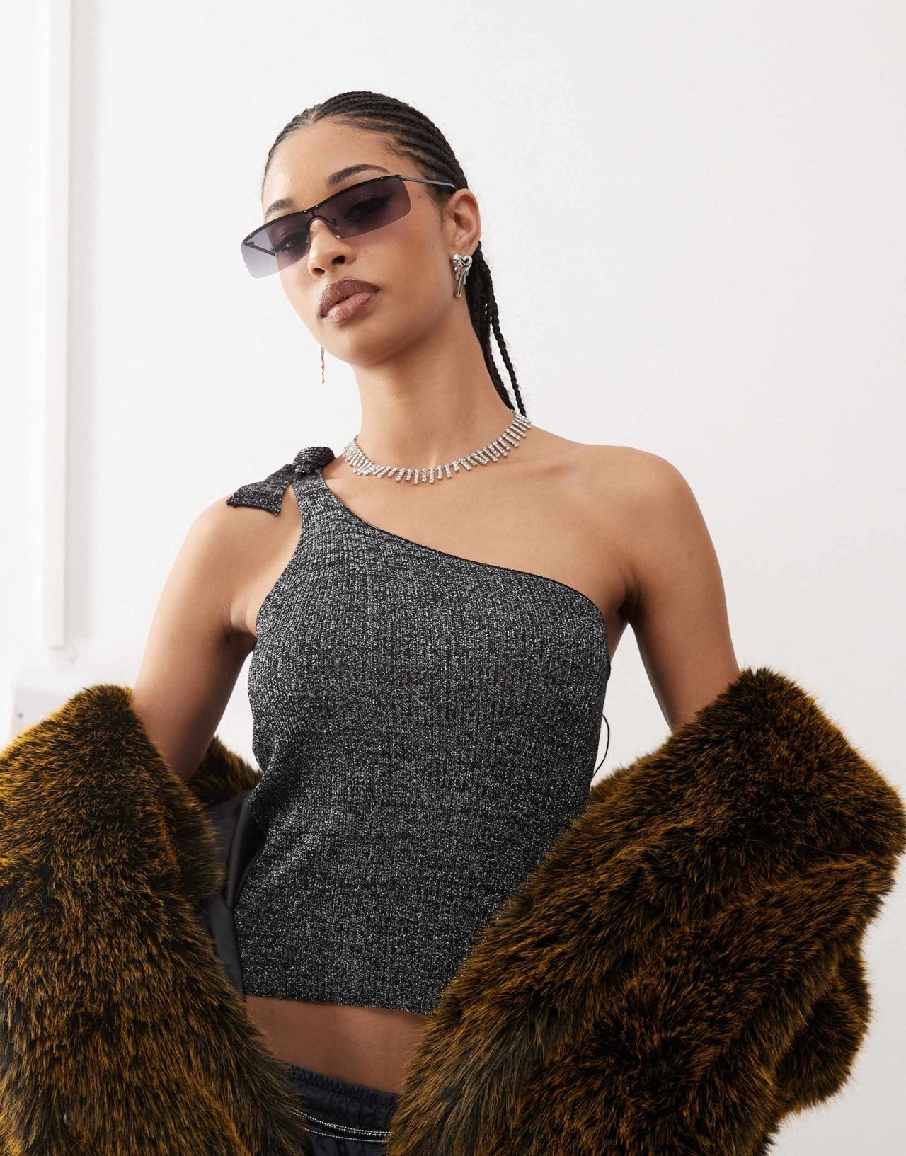 COLLUSION shimmer knitted one shoulder top in black - BLACK - ASOS Sample Sale